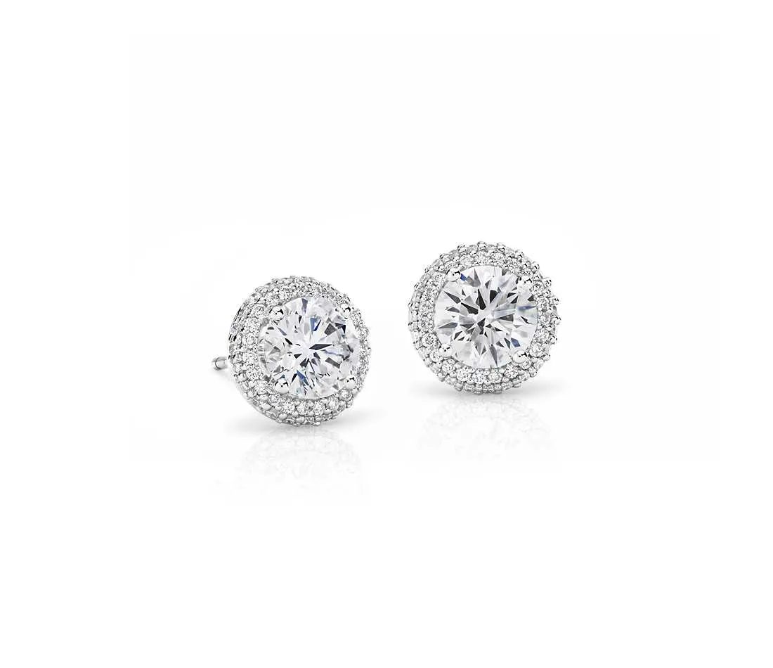 18kt White Gold Round Brilliant Diamond Earrings with Halo, 1.30TCW
