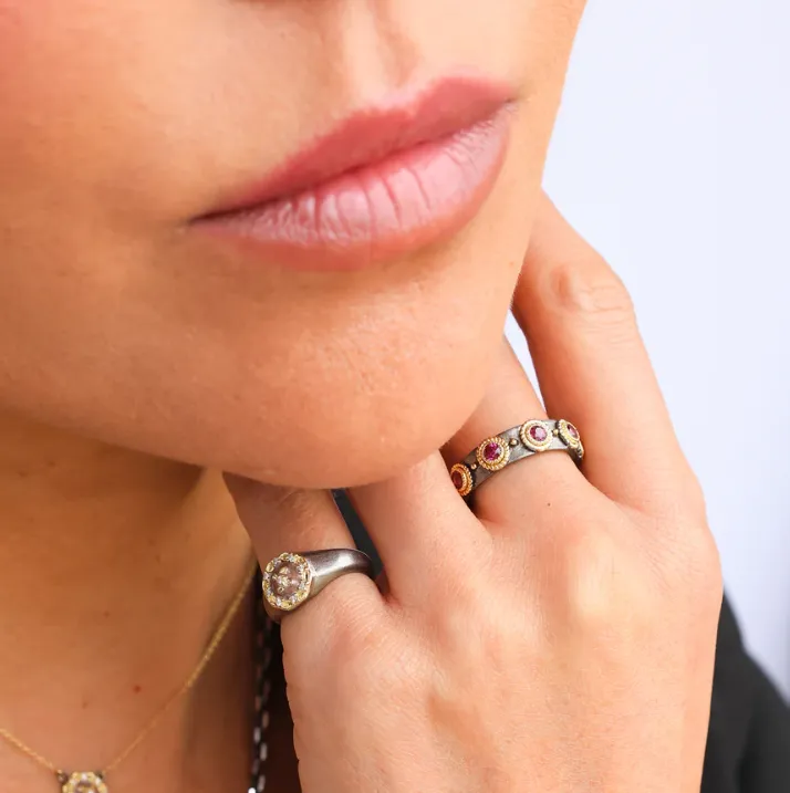 18KY and Silver Purple Garnet Stack Ring