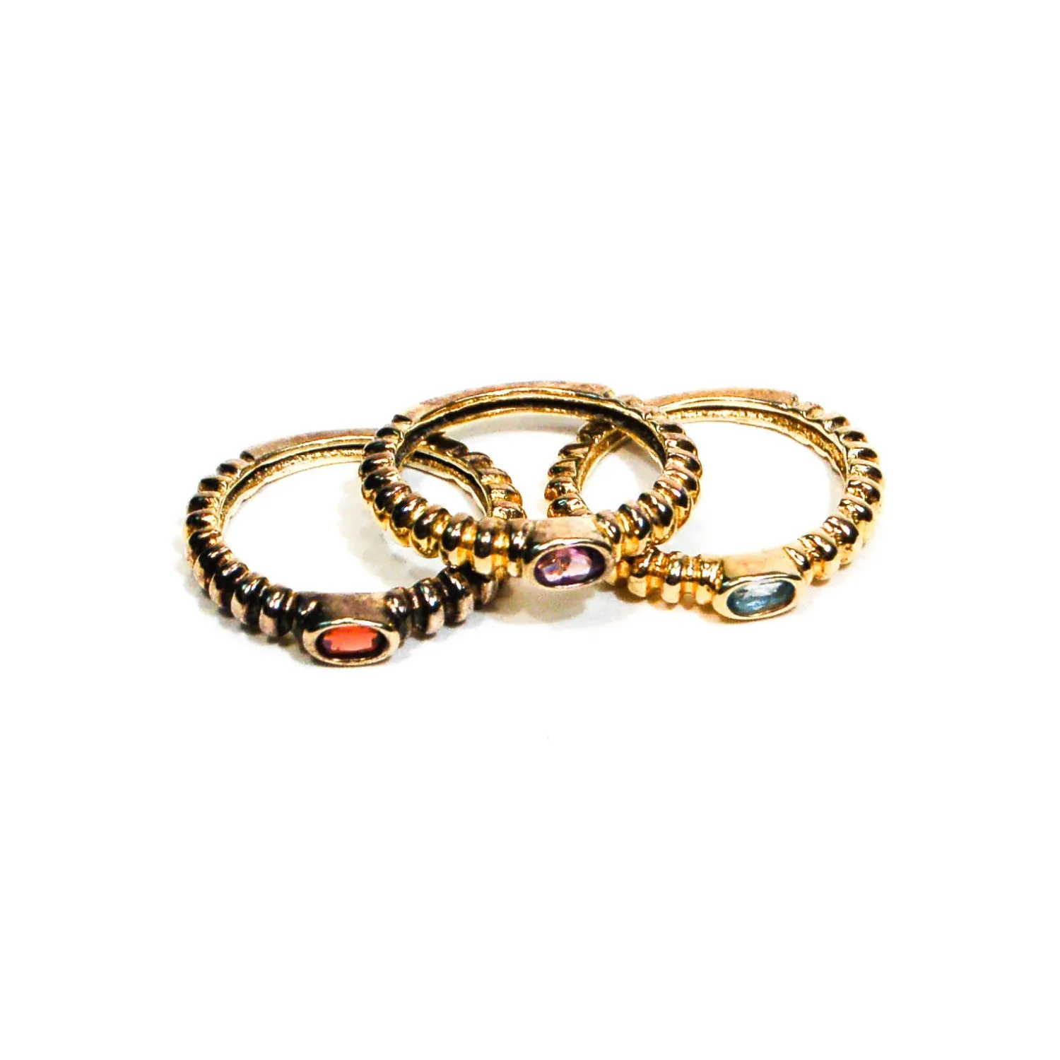 1980's Colorful Semi Precious Gemstone Stacking Rings