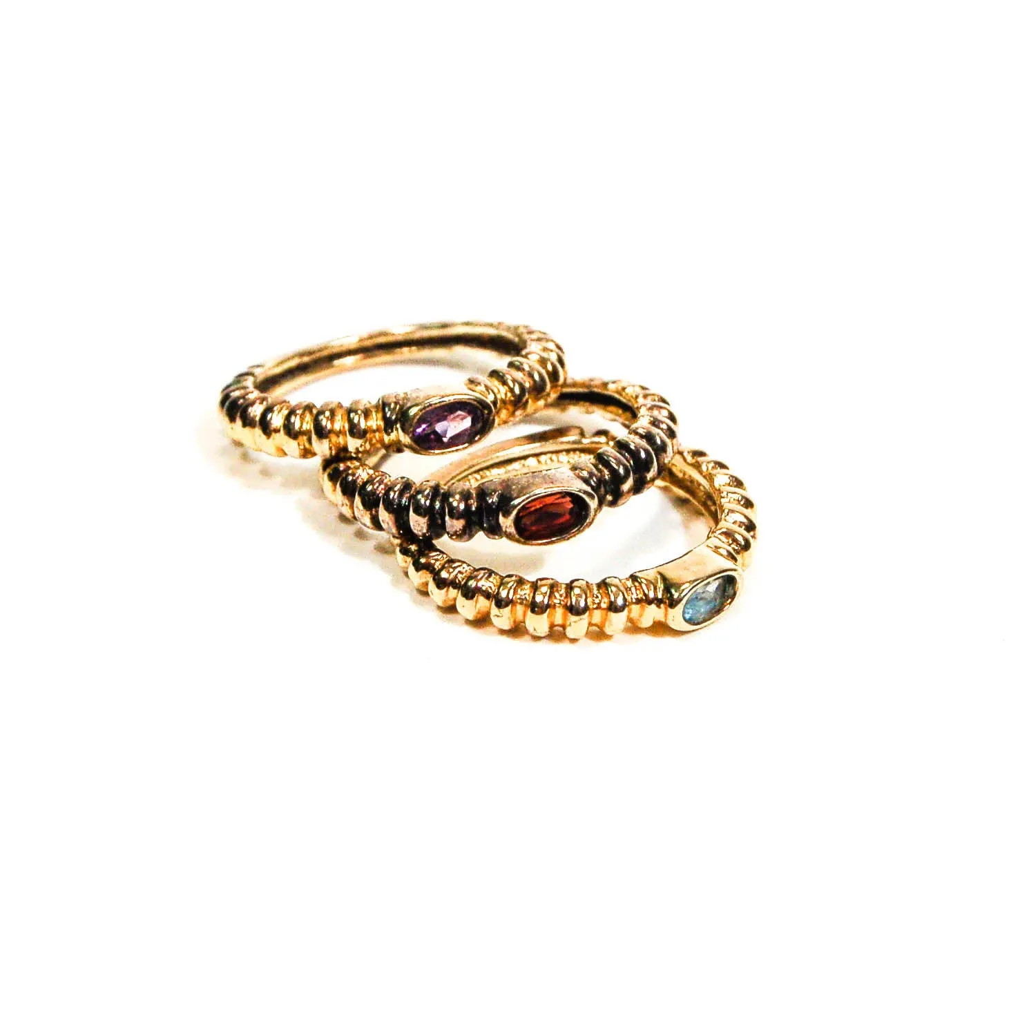 1980's Colorful Semi Precious Gemstone Stacking Rings