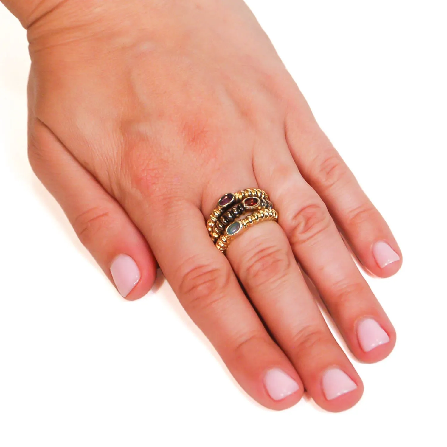 1980's Colorful Semi Precious Gemstone Stacking Rings