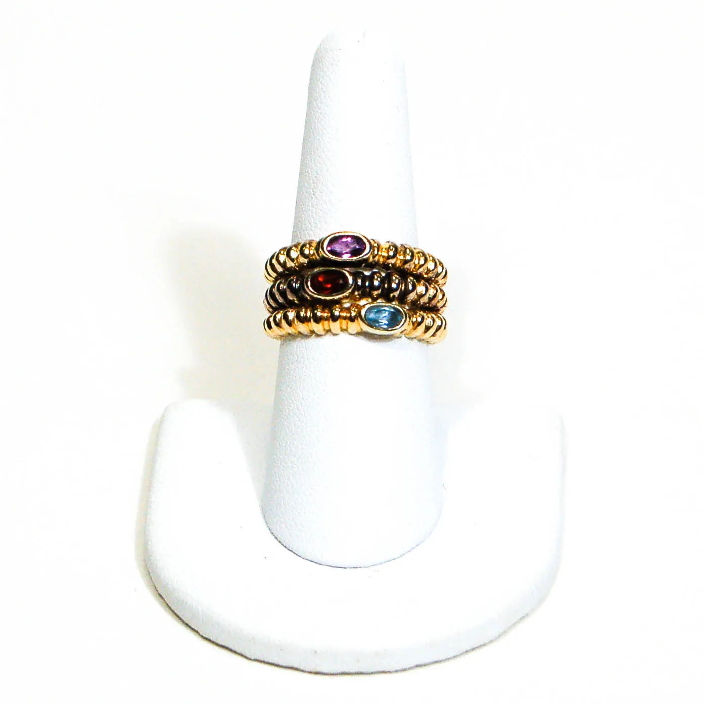1980's Colorful Semi Precious Gemstone Stacking Rings