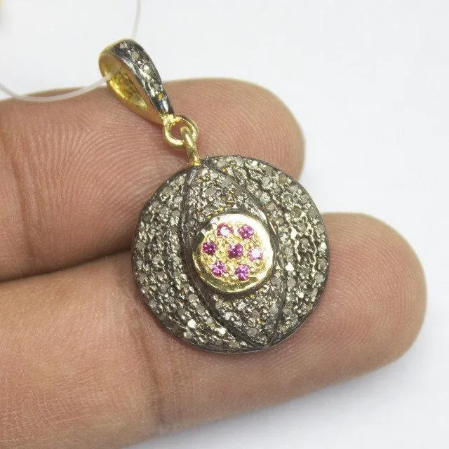 1pc Evil Eye Pave Diamond 925 Sterling Silver Gold Vermeil Charm Pendant 38mm x 25mm