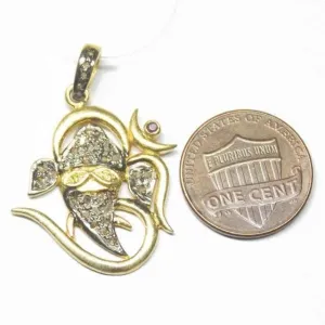 1pc Ganesha Pave Diamond 925 Sterling Silver Gold Vermeil Charm Pendant 33mm x 25mm