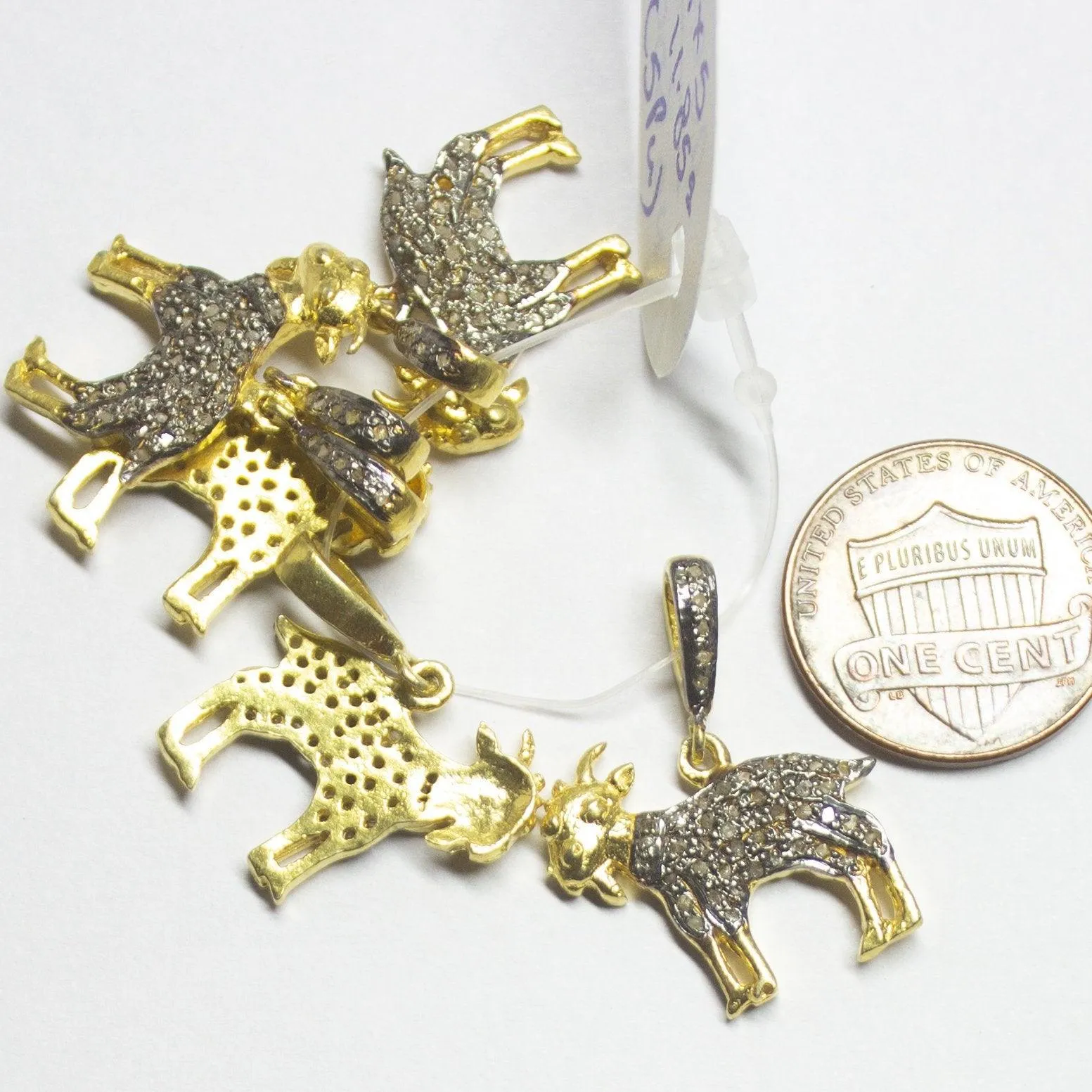 1pc Goat Animal Pave Diamond 925 Sterling Silver Gold Vermeil Charm Pendant 25mmx18mm