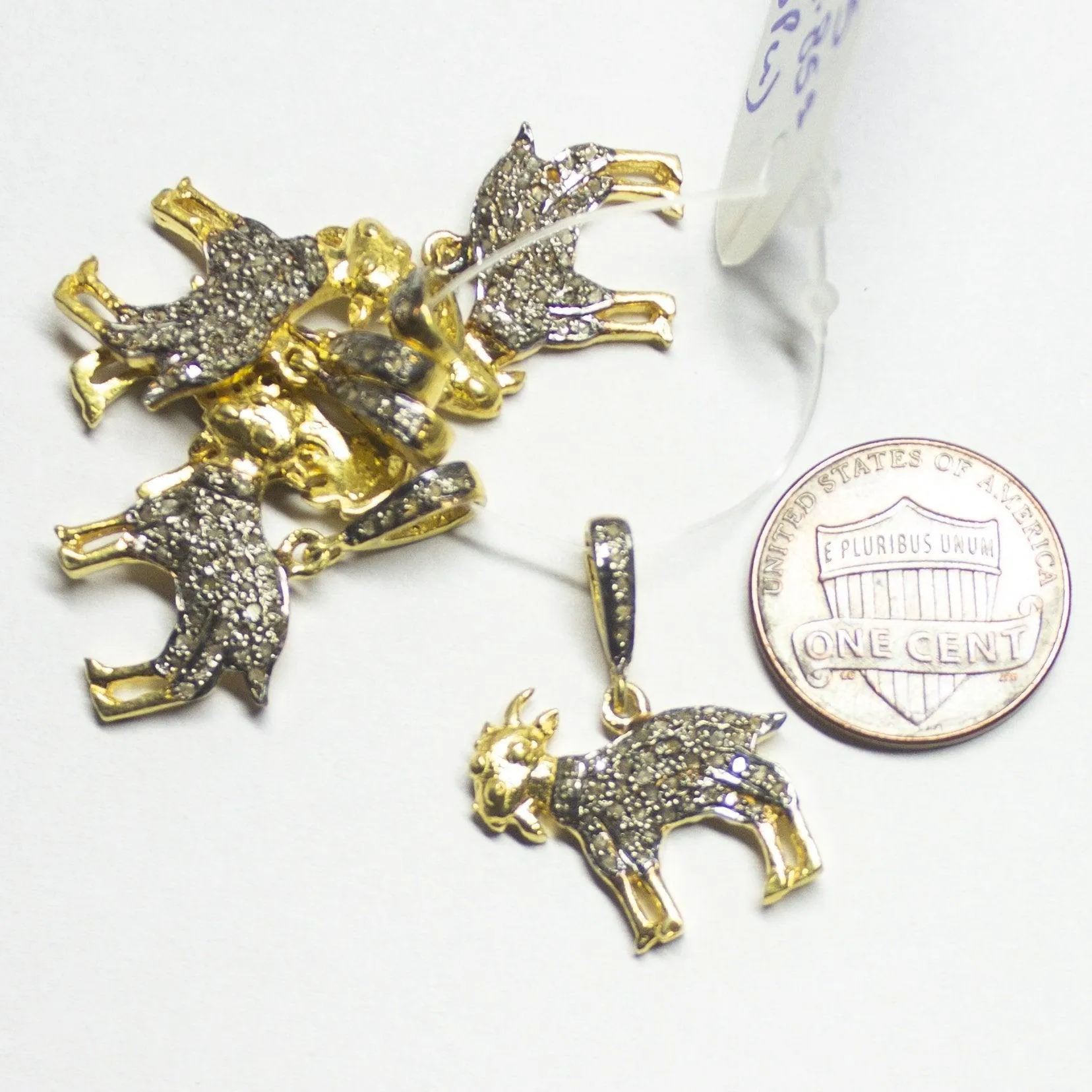 1pc Goat Animal Pave Diamond 925 Sterling Silver Gold Vermeil Charm Pendant 25mmx18mm