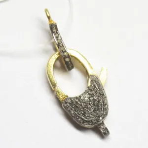 1pc Pave Diamond 925 Sterling Silver Gold Vermeil Lobster Clasp 29mm x 13mm