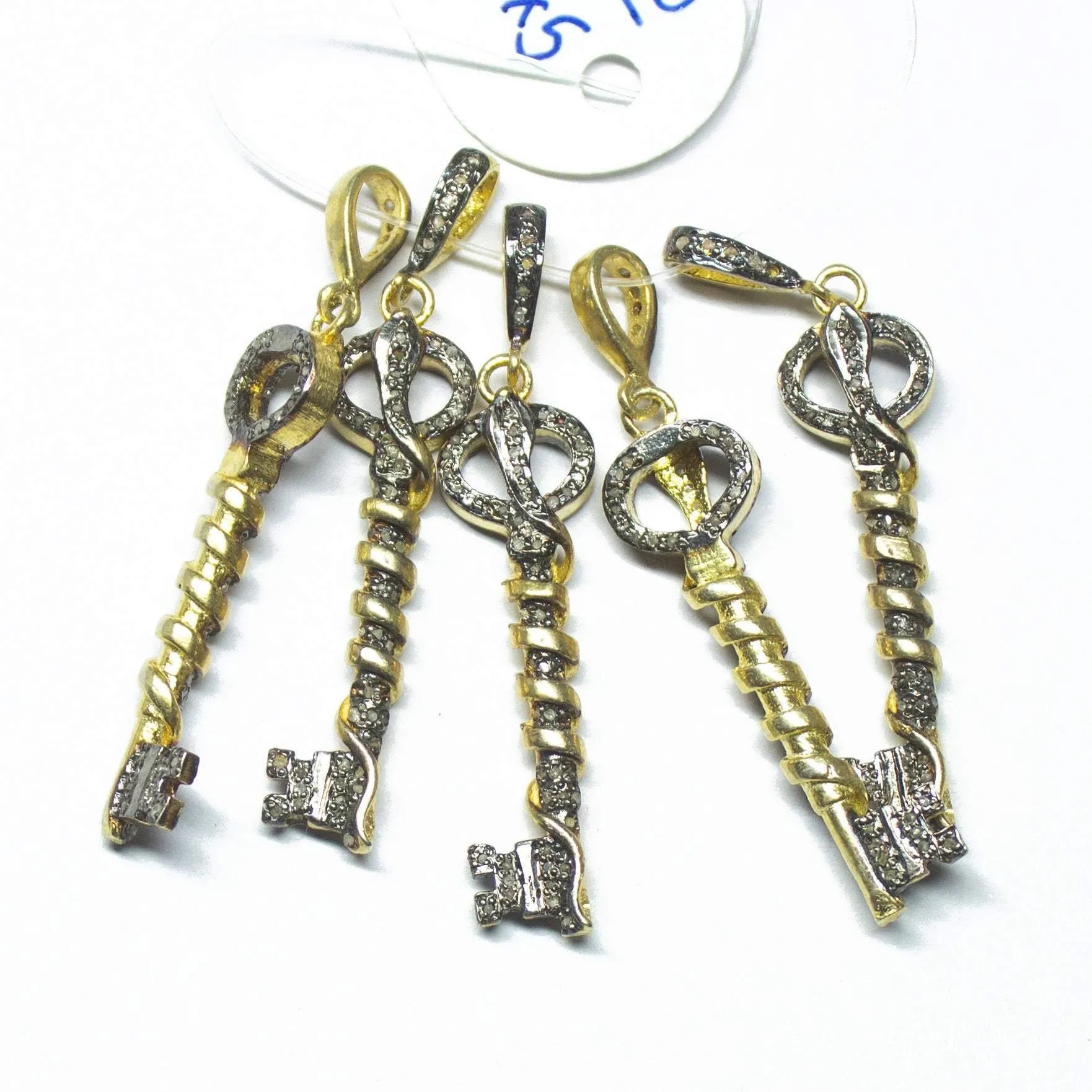 1pc Pave Diamond Designer Key Charm 925 Sterling Silver Gold Vermeil Charm Pendant 47mmx10mm