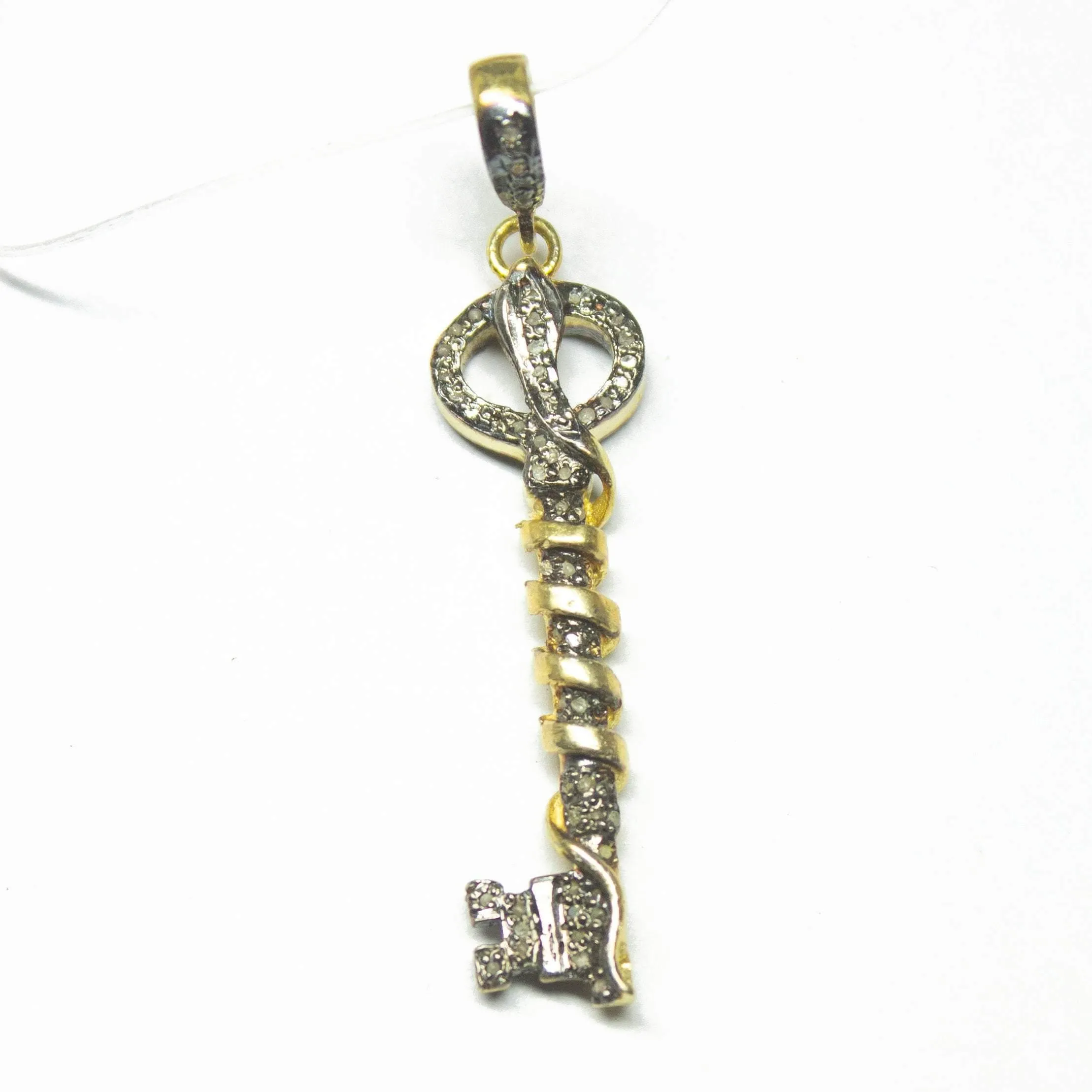 1pc Pave Diamond Designer Key Charm 925 Sterling Silver Gold Vermeil Charm Pendant 47mmx10mm