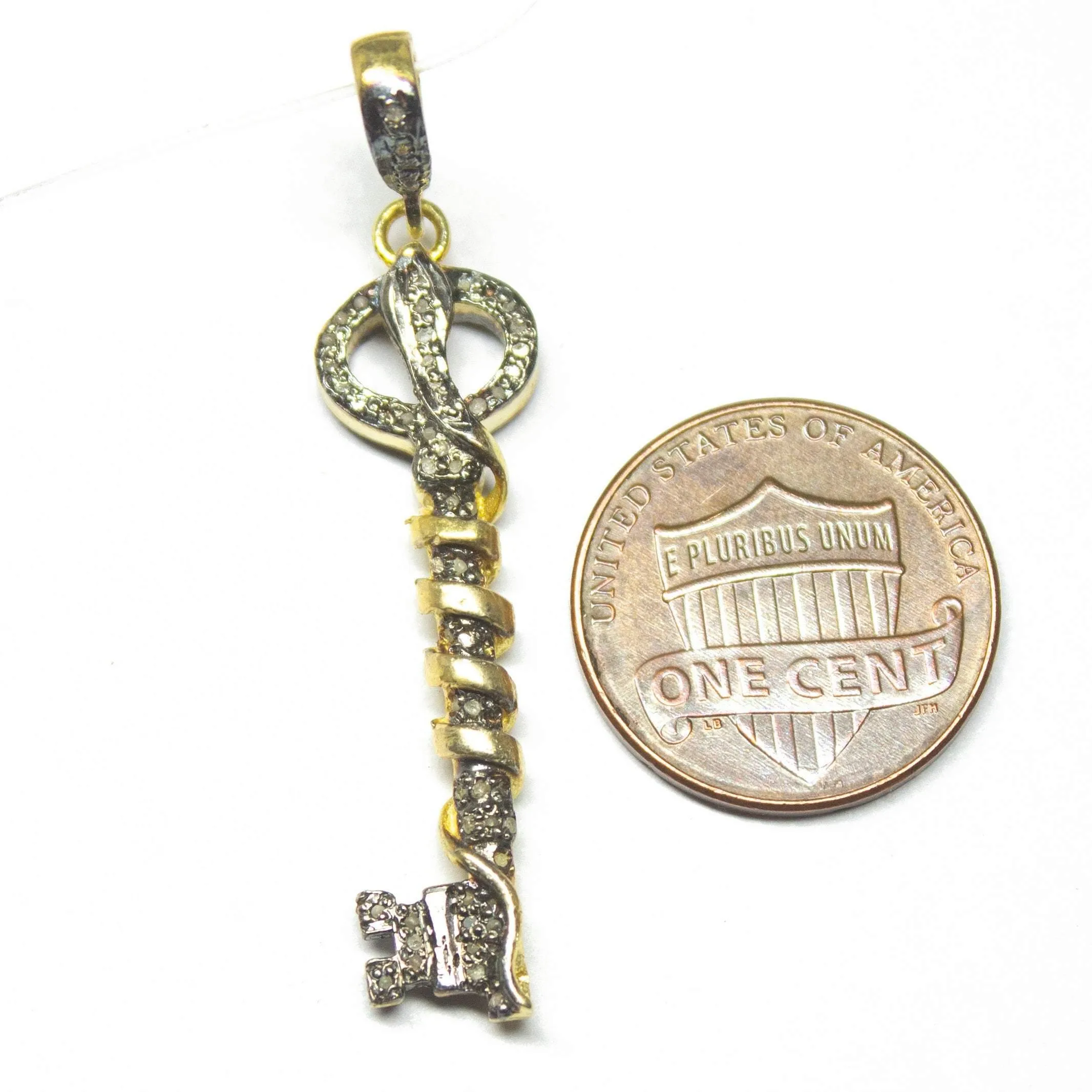 1pc Pave Diamond Designer Key Charm 925 Sterling Silver Gold Vermeil Charm Pendant 47mmx10mm