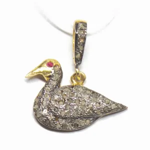 1pc Pave Diamond Duck 925 Sterling Silver Gold Vermeil Charm Pendant 22mmx20mm
