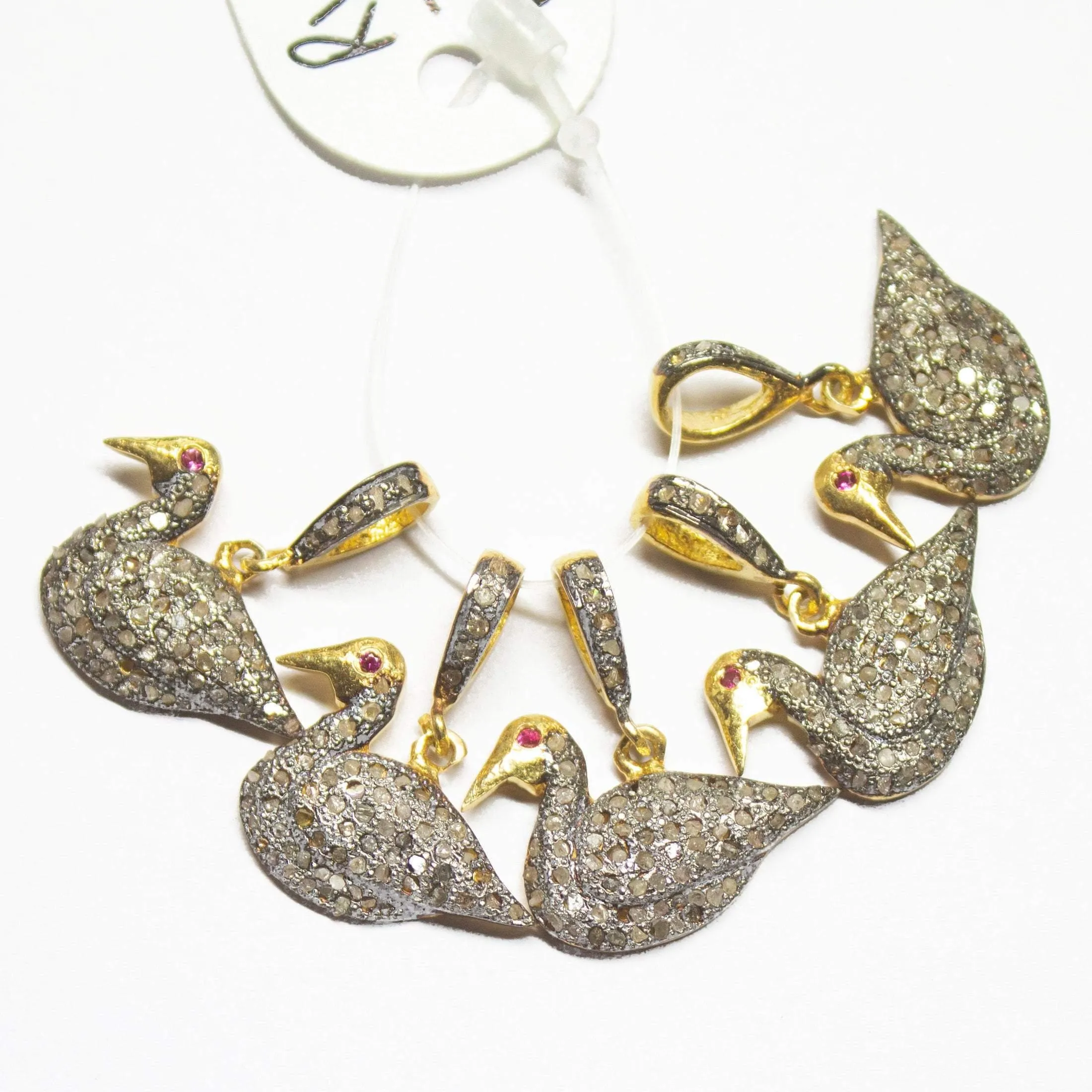 1pc Pave Diamond Duck 925 Sterling Silver Gold Vermeil Charm Pendant 22mmx20mm