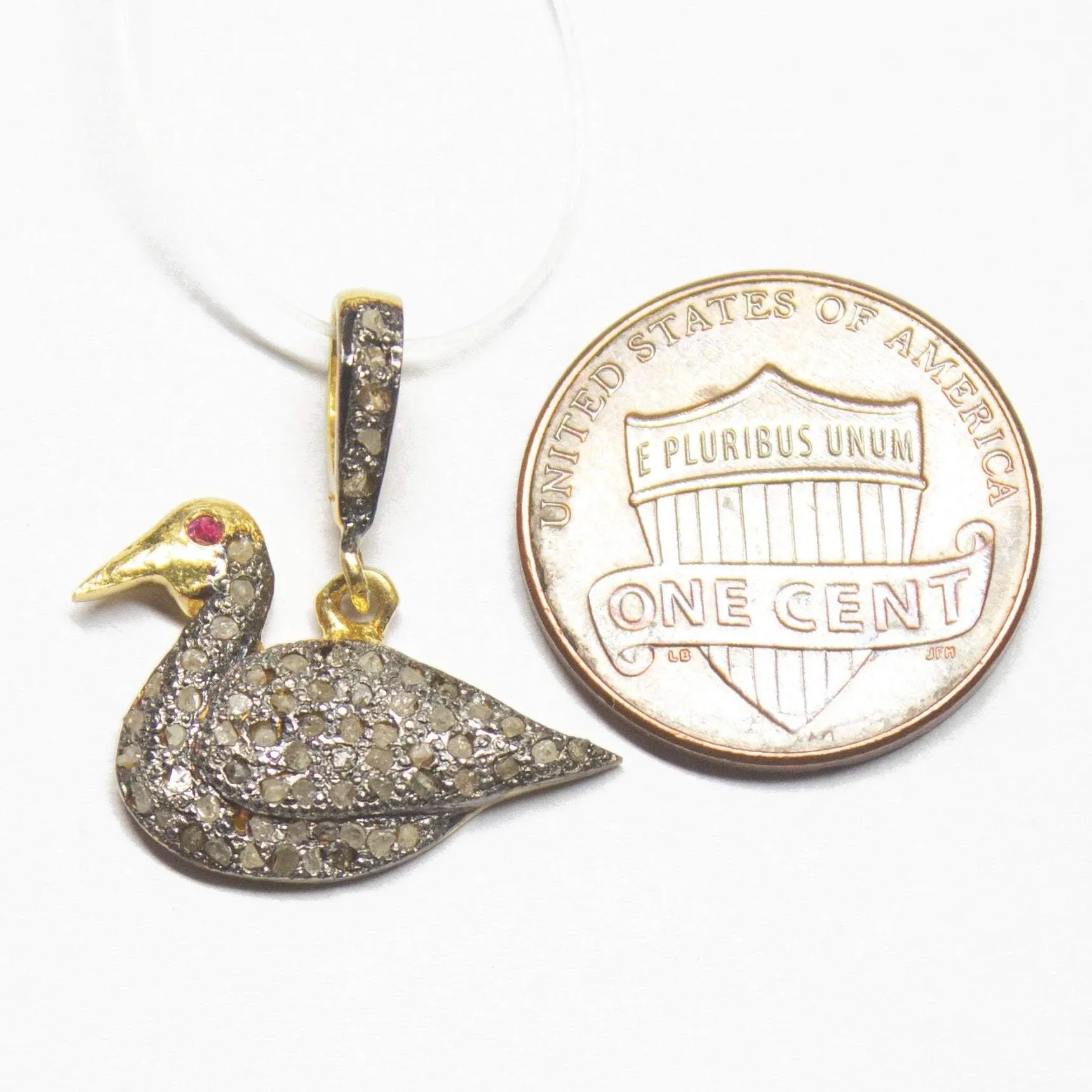 1pc Pave Diamond Duck 925 Sterling Silver Gold Vermeil Charm Pendant 22mmx20mm