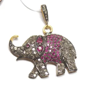 1pc Pave Diamond Elephant Charm 925 Sterling Silver Gold Vermeil Charm Pendant 34mmx31mm