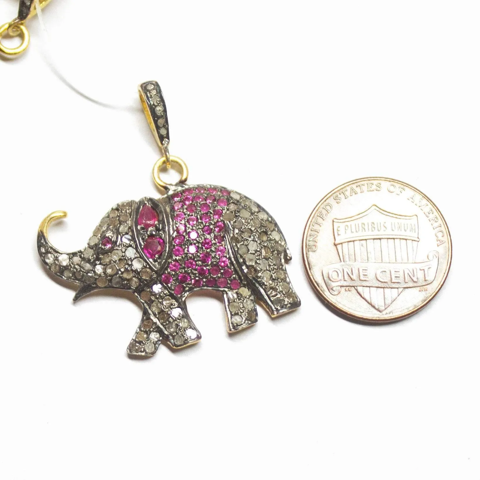 1pc Pave Diamond Elephant Charm 925 Sterling Silver Gold Vermeil Charm Pendant 34mmx31mm