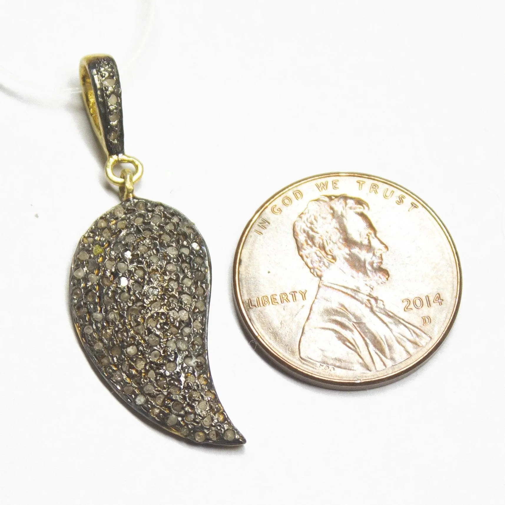 1pc Pave Diamond Leaf 925 Sterling Silver Gold Vermeil Charm Pendant 35mmx12mm