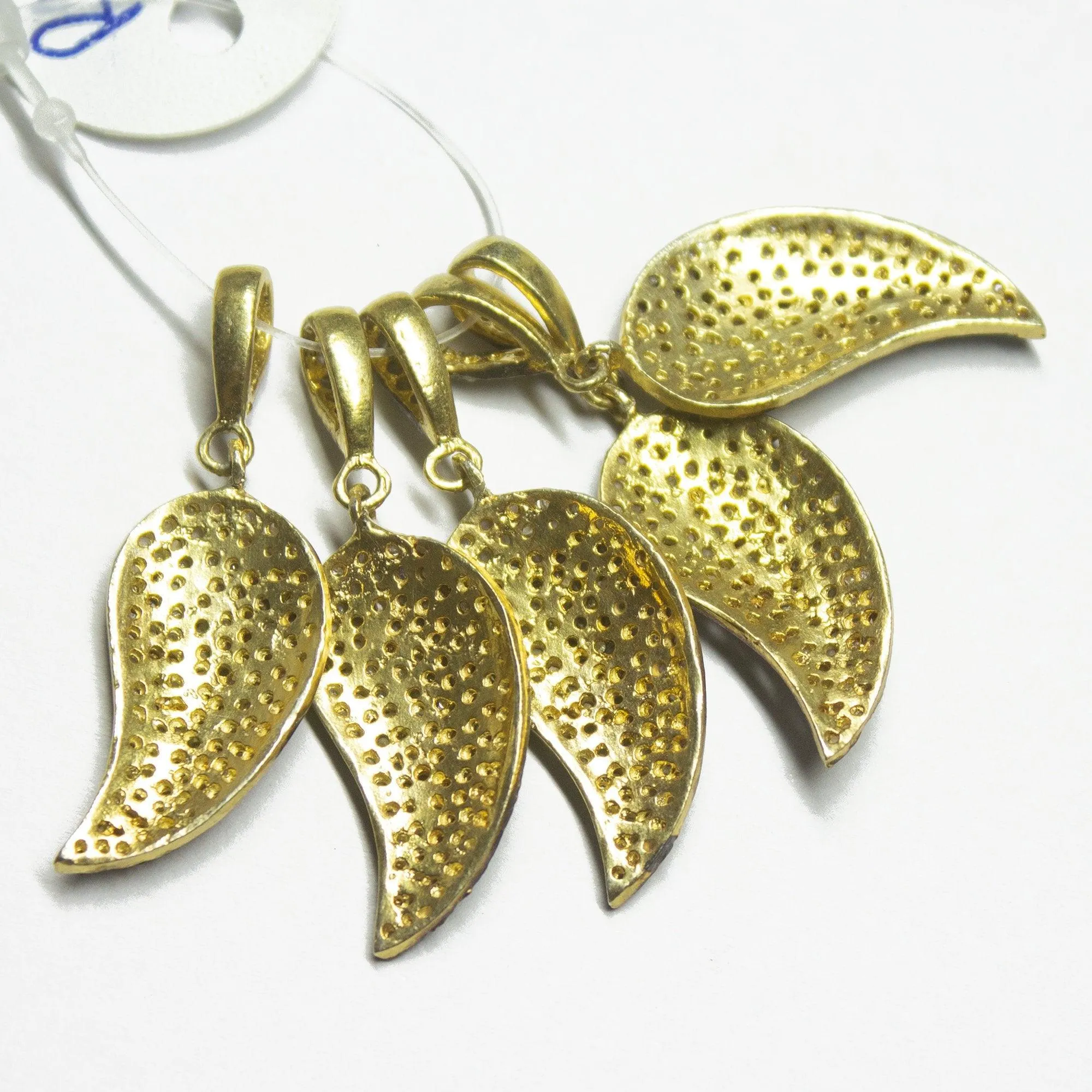 1pc Pave Diamond Leaf 925 Sterling Silver Gold Vermeil Charm Pendant 35mmx12mm