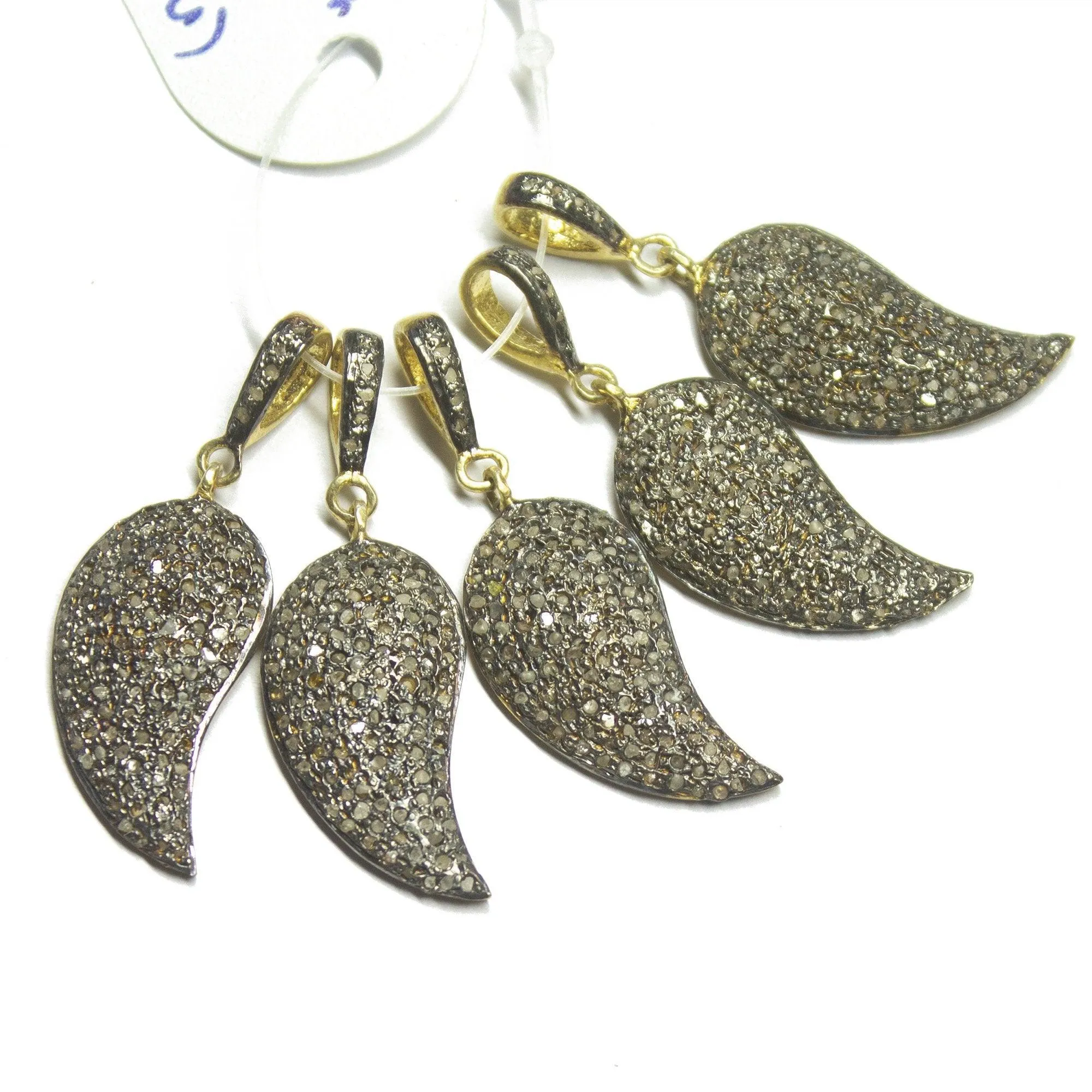 1pc Pave Diamond Leaf 925 Sterling Silver Gold Vermeil Charm Pendant 35mmx12mm