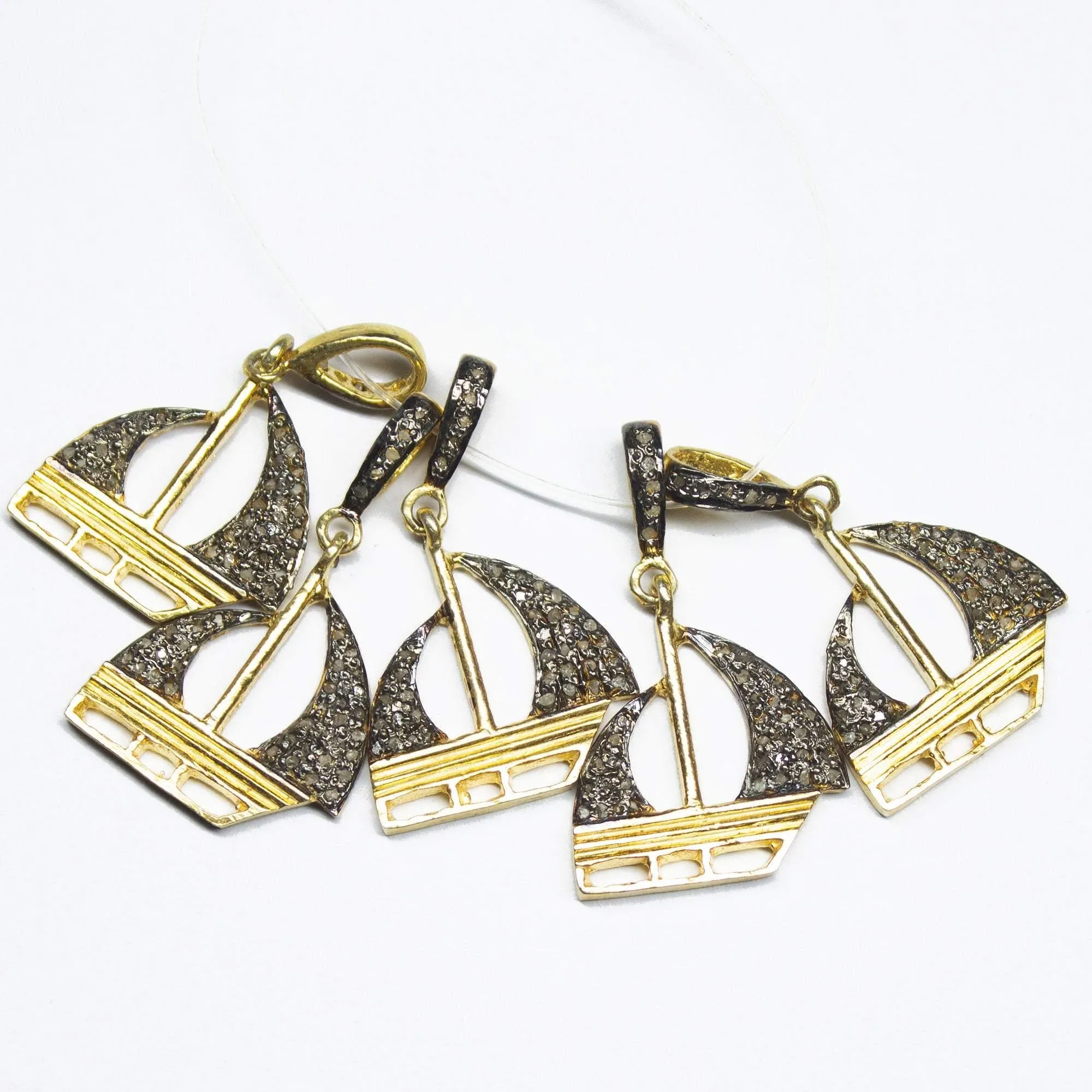1pc Pave Diamond Sailing Boat Charm 925 Sterling Silver Gold Vermeil Charm Pendant 30mmx17mm