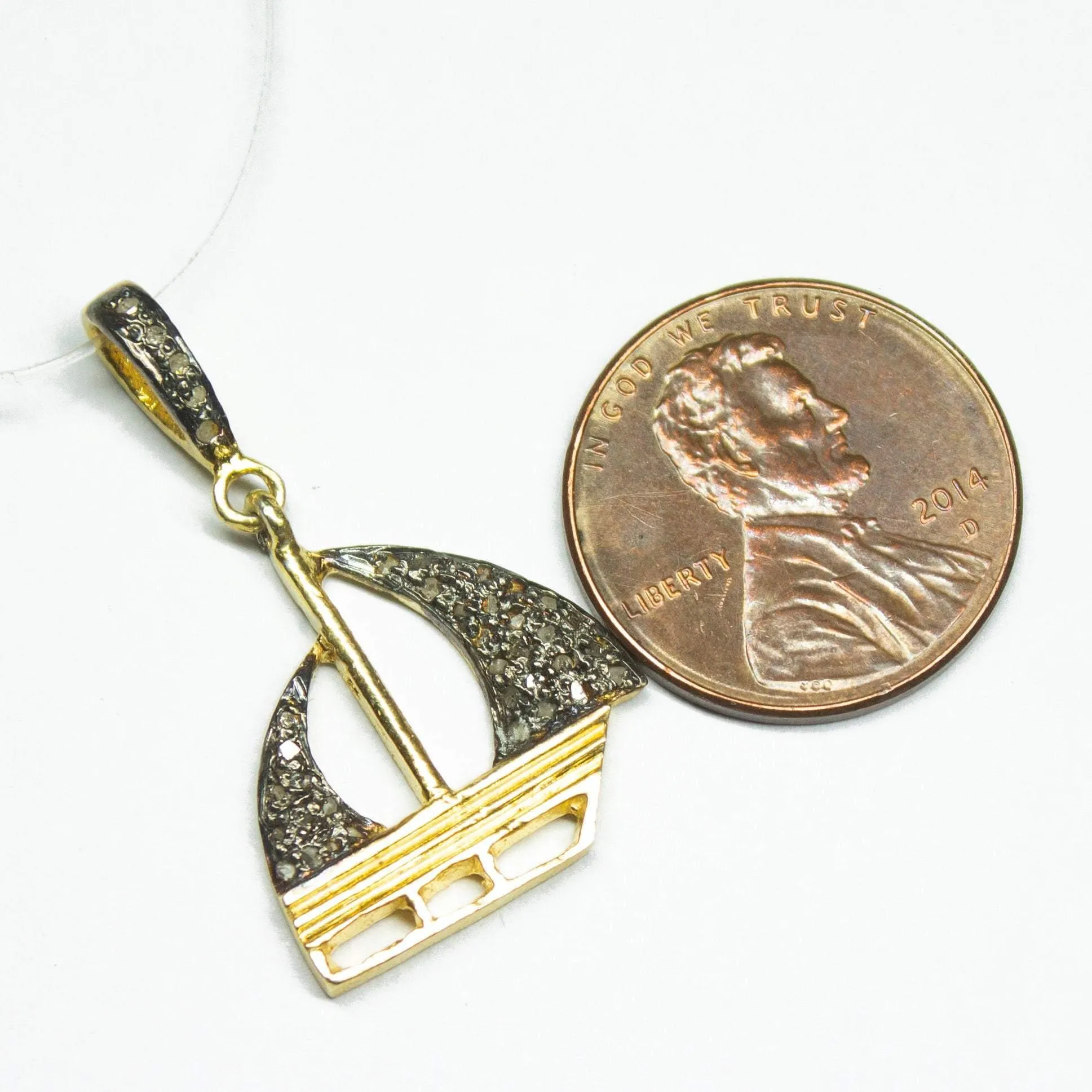 1pc Pave Diamond Sailing Boat Charm 925 Sterling Silver Gold Vermeil Charm Pendant 30mmx17mm