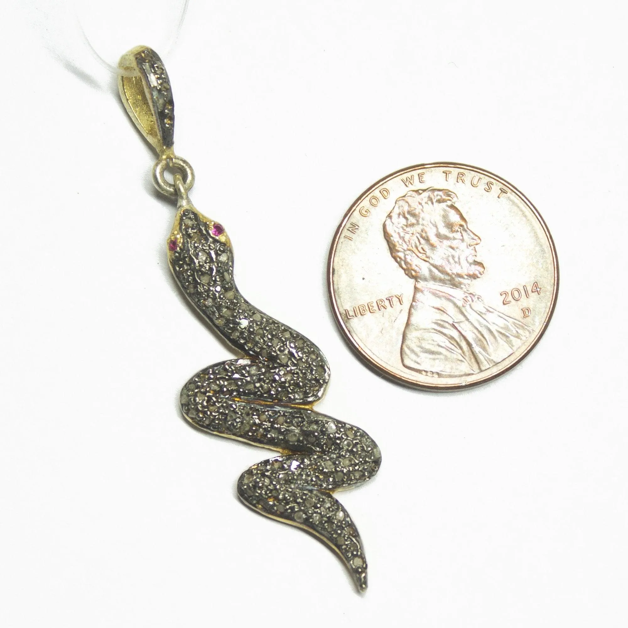 1pc Pave Diamond Snake 925 Sterling Silver Gold Vermeil Charm Pendant 48mmx12mm