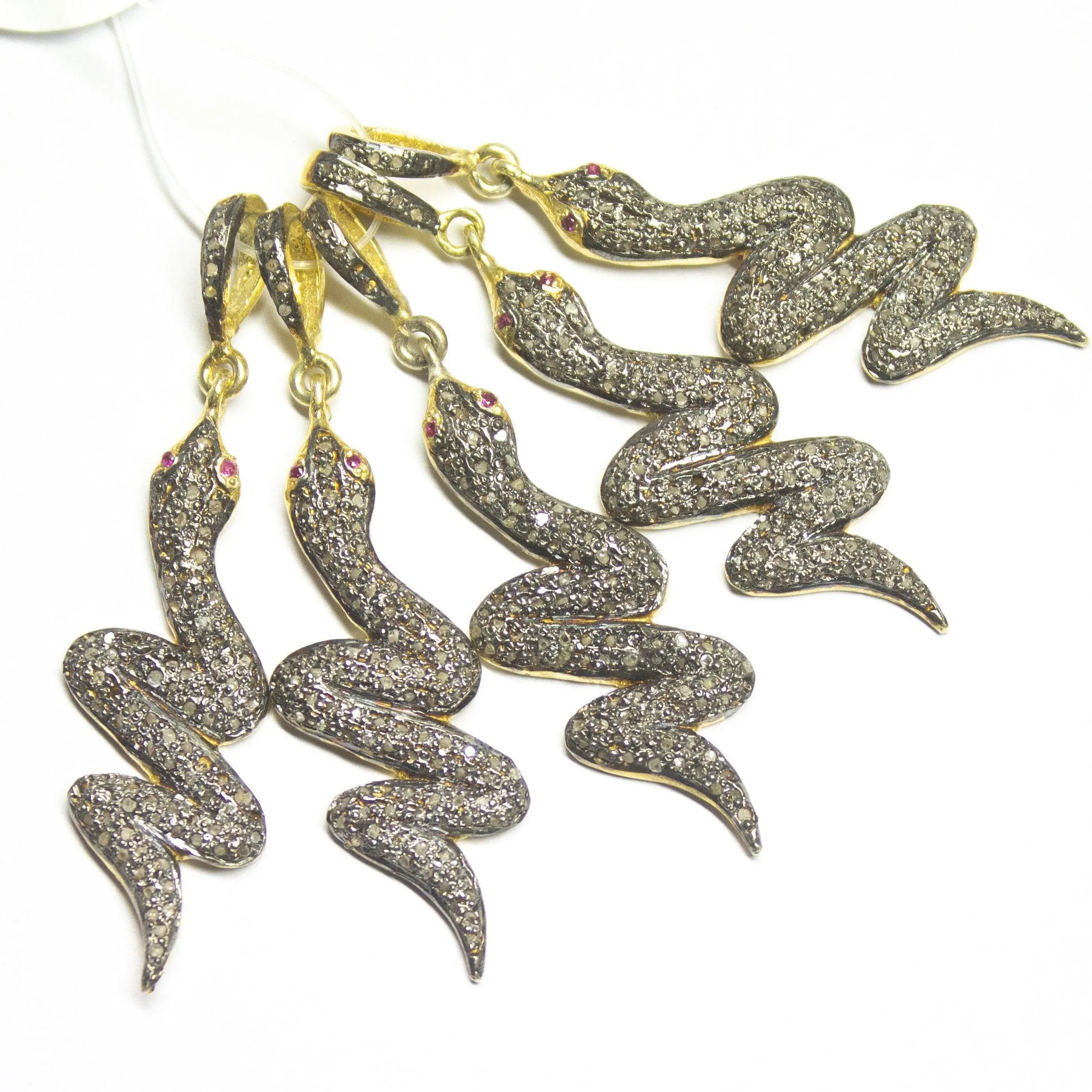 1pc Pave Diamond Snake 925 Sterling Silver Gold Vermeil Charm Pendant 48mmx12mm