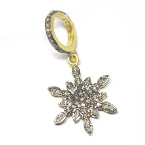 1pc Snowflake Pave Diamond 925 Sterling Silver Gold Vermeil Charm Pendant 28mm x 14mm