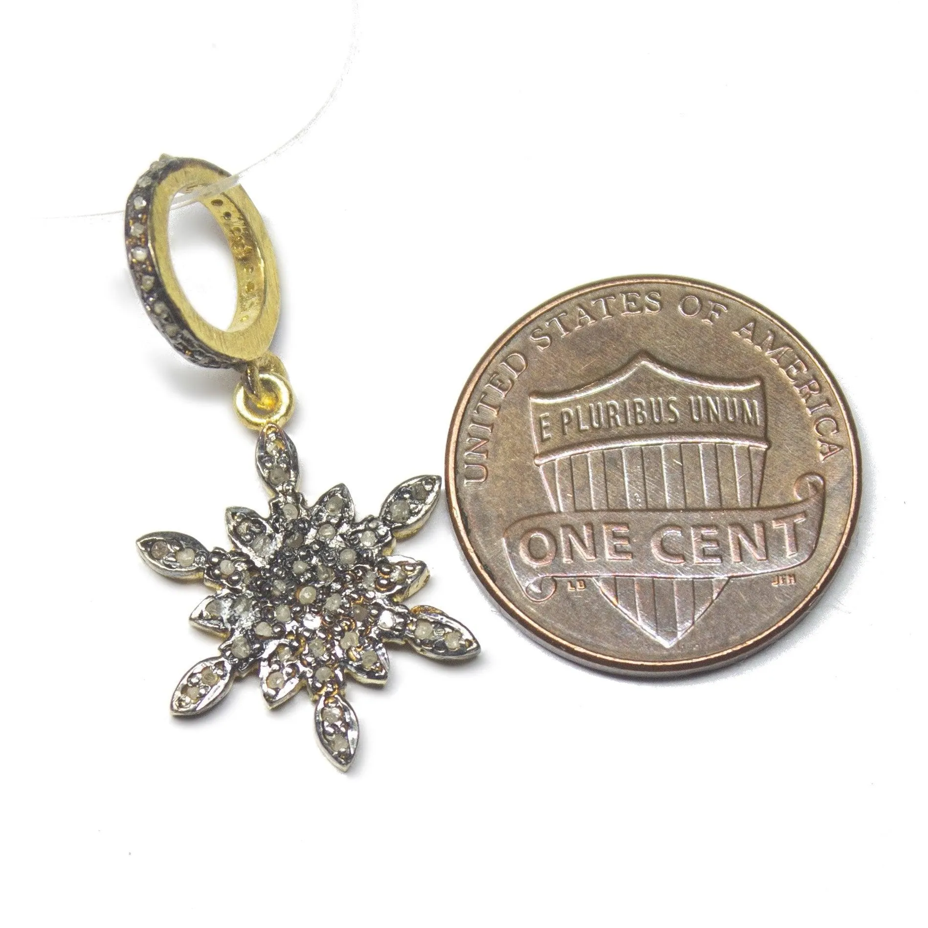 1pc Snowflake Pave Diamond 925 Sterling Silver Gold Vermeil Charm Pendant 28mm x 14mm