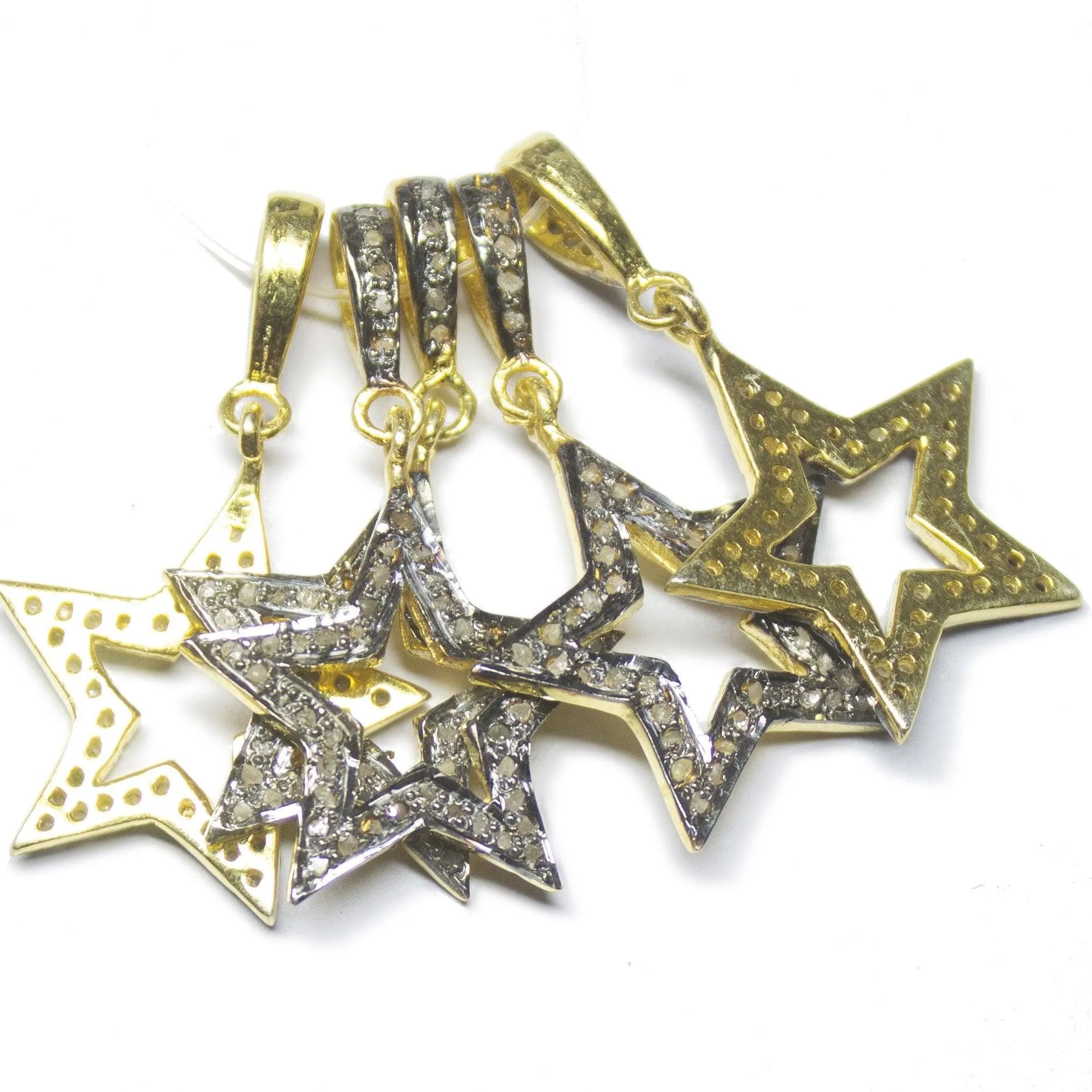 1pc Star Pave Diamond 925 Sterling Silver Oxidized Charm Pendant 32mm x 19mm