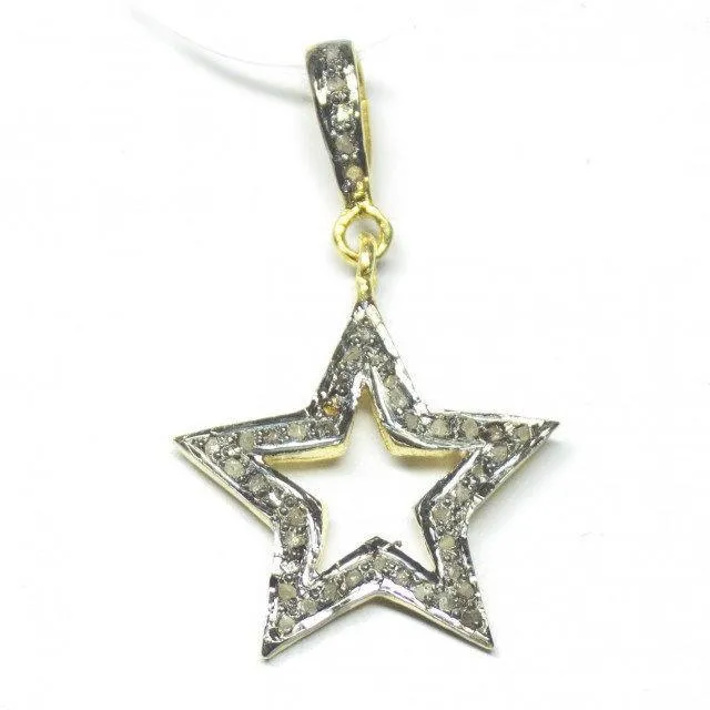 1pc Star Pave Diamond 925 Sterling Silver Oxidized Charm Pendant 32mm x 19mm