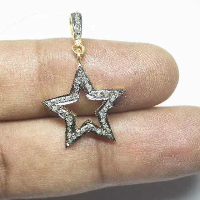 1pc Star Pave Diamond 925 Sterling Silver Oxidized Charm Pendant 32mm x 19mm