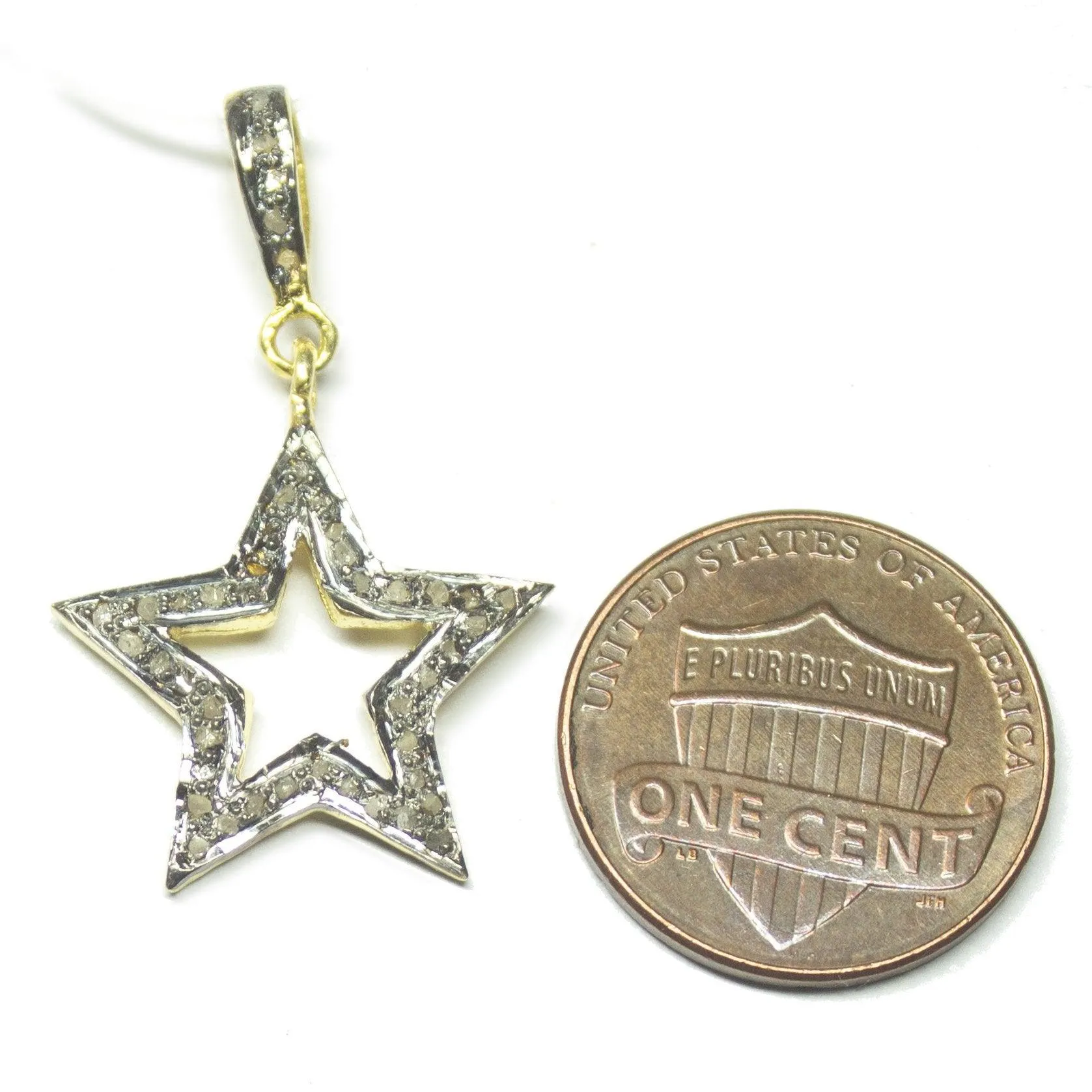 1pc Star Pave Diamond 925 Sterling Silver Oxidized Charm Pendant 32mm x 19mm