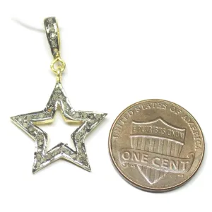 1pc Star Pave Diamond 925 Sterling Silver Oxidized Charm Pendant 32mm x 19mm