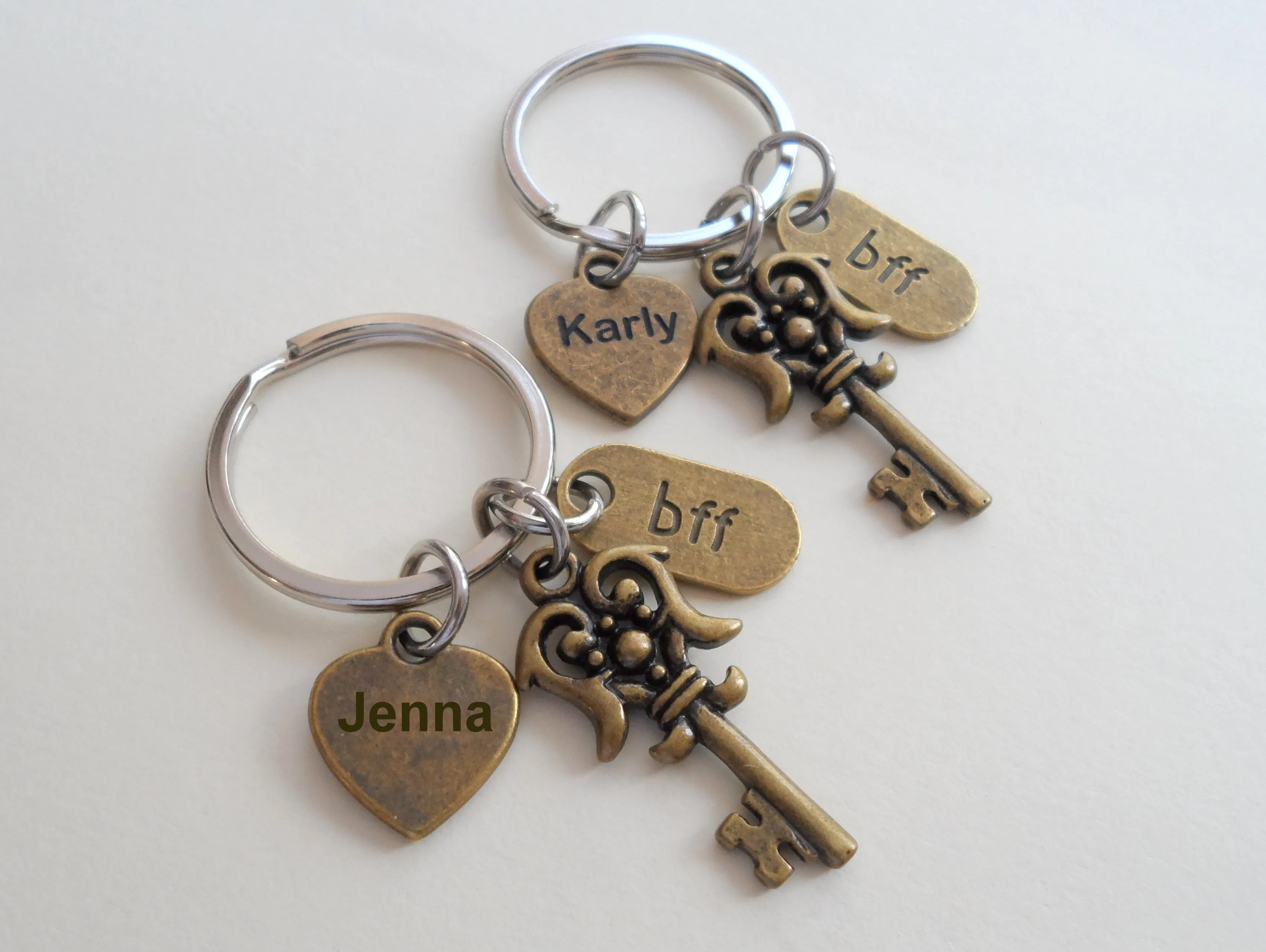 2 Bronze BFF Key Charm Keychains - You're a Key Part of My Happiness