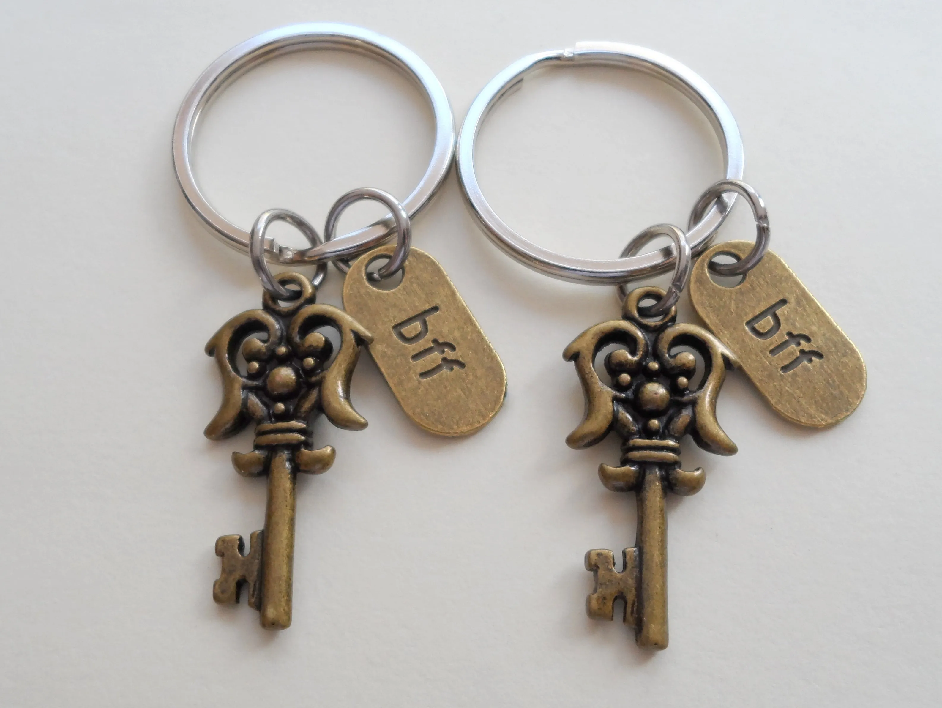 2 Bronze BFF Key Charm Keychains - You're a Key Part of My Happiness