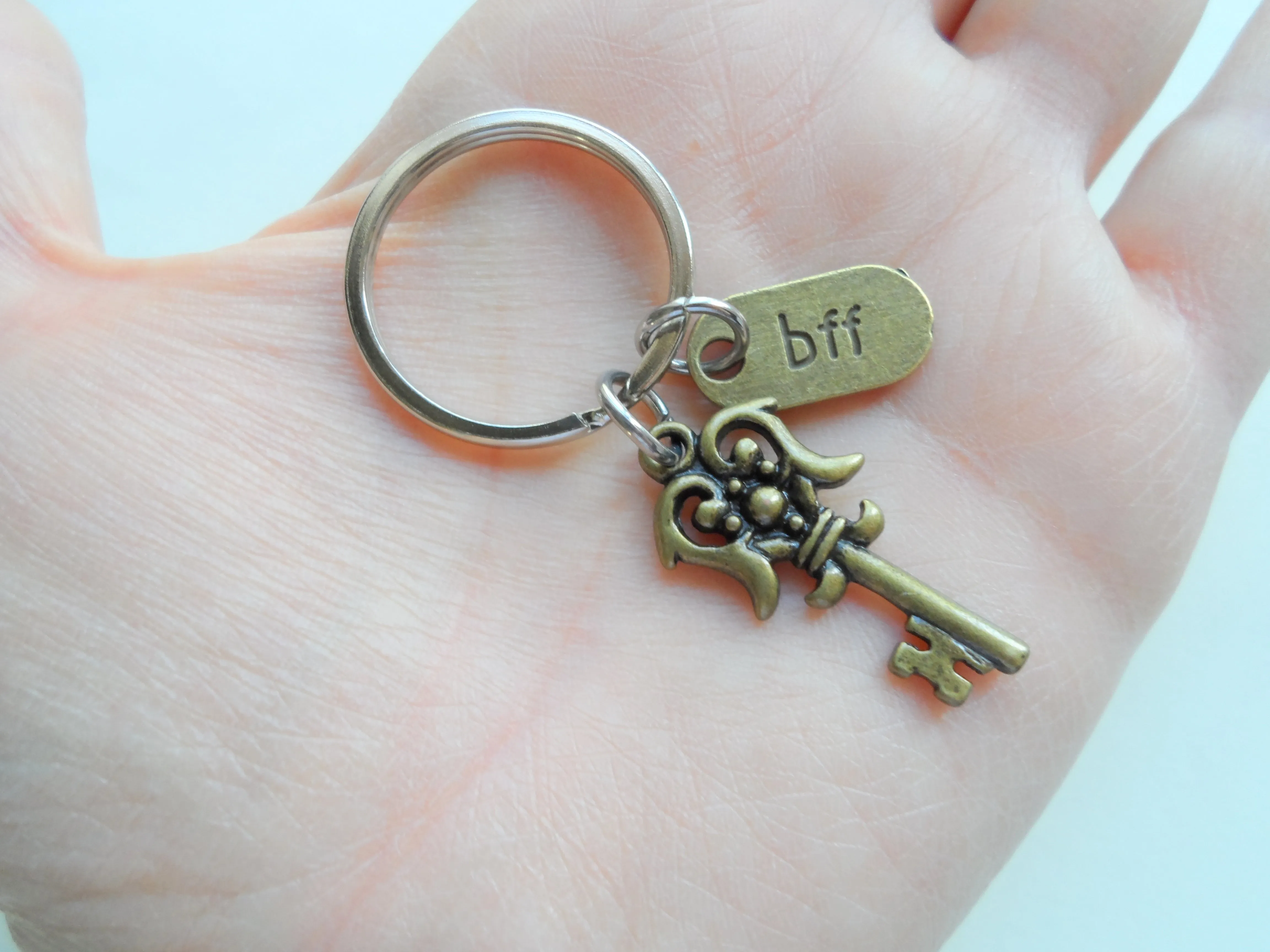 2 Bronze BFF Key Charm Keychains - You're a Key Part of My Happiness