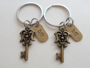 2 Bronze BFF Key Charm Keychains - You're a Key Part of My Happiness