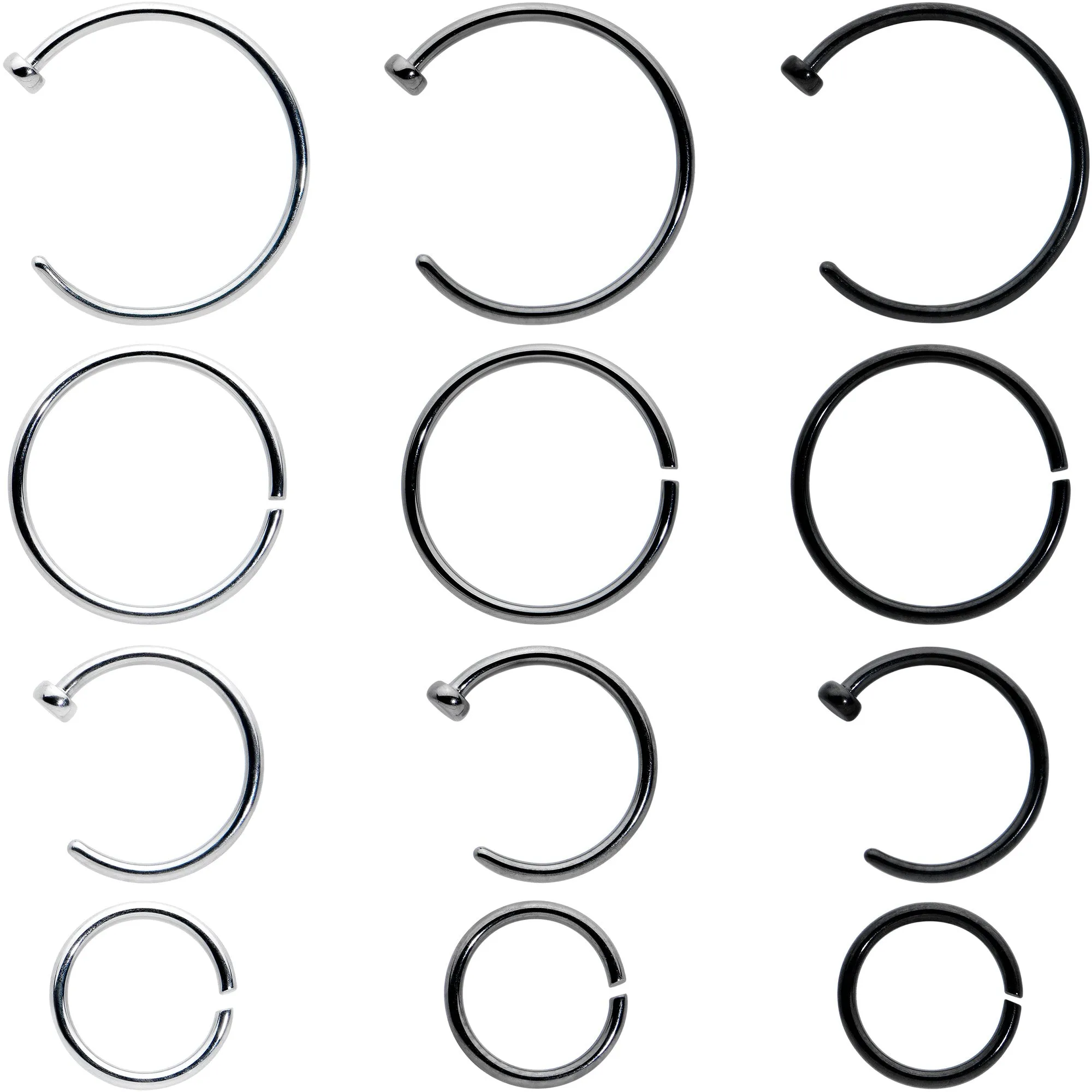 20 Gauge 12 Pack ASTM F-136 Implant Grade Titanium Hoop Nose Ring Septum Cartilage Ear Hoop Earring Set