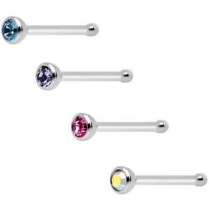 20 Gauge 1/4 Aurora Pink Purple Aqua Stainless Steel Nose Bone 4 Pack Set
