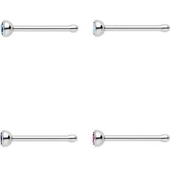 20 Gauge 1/4 Aurora Pink Purple Aqua Stainless Steel Nose Bone 4 Pack Set