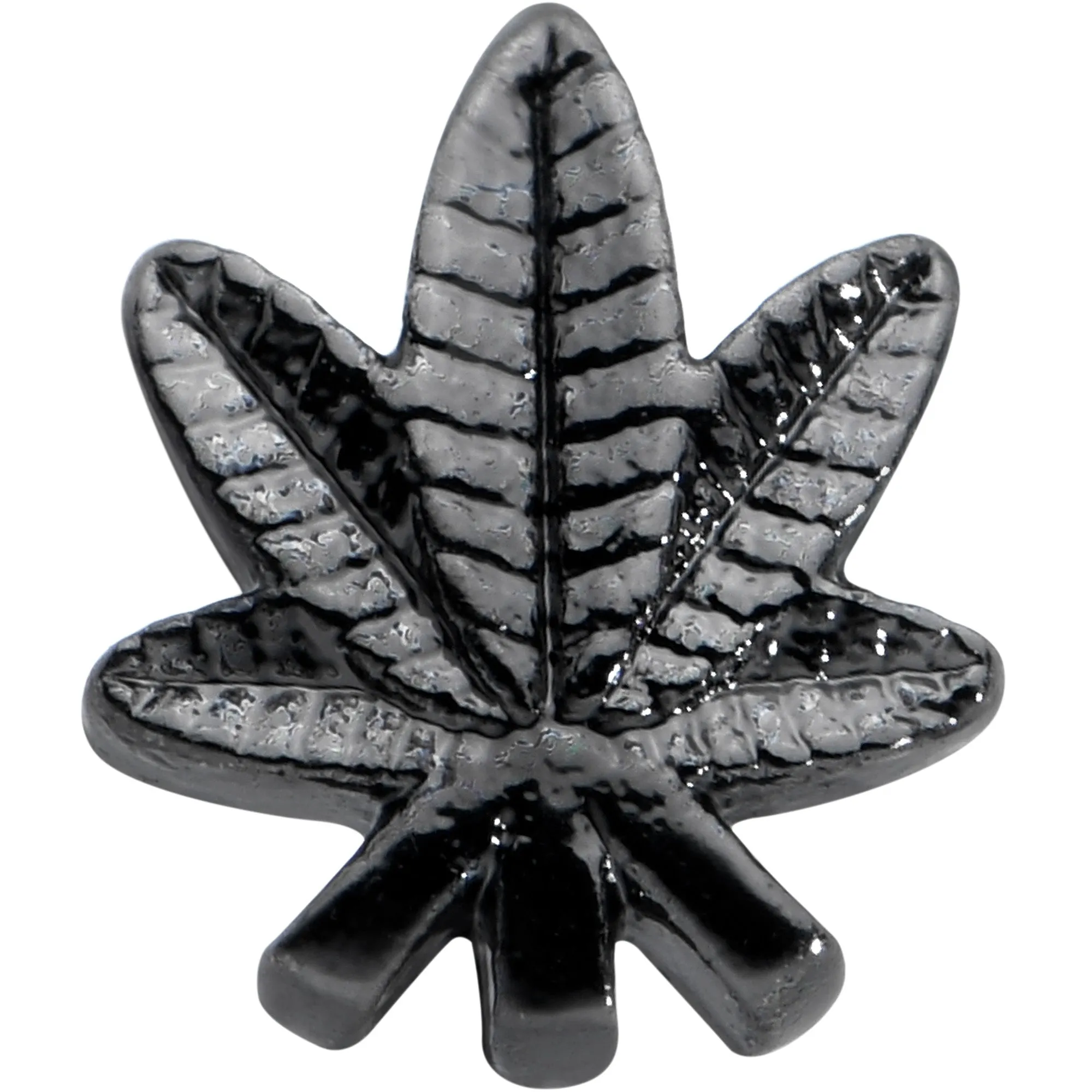 20 Gauge 1/4 Black Texture Pot Leaf L Shape Nose Ring