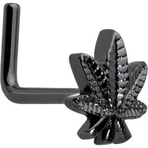 20 Gauge 1/4 Black Texture Pot Leaf L Shape Nose Ring