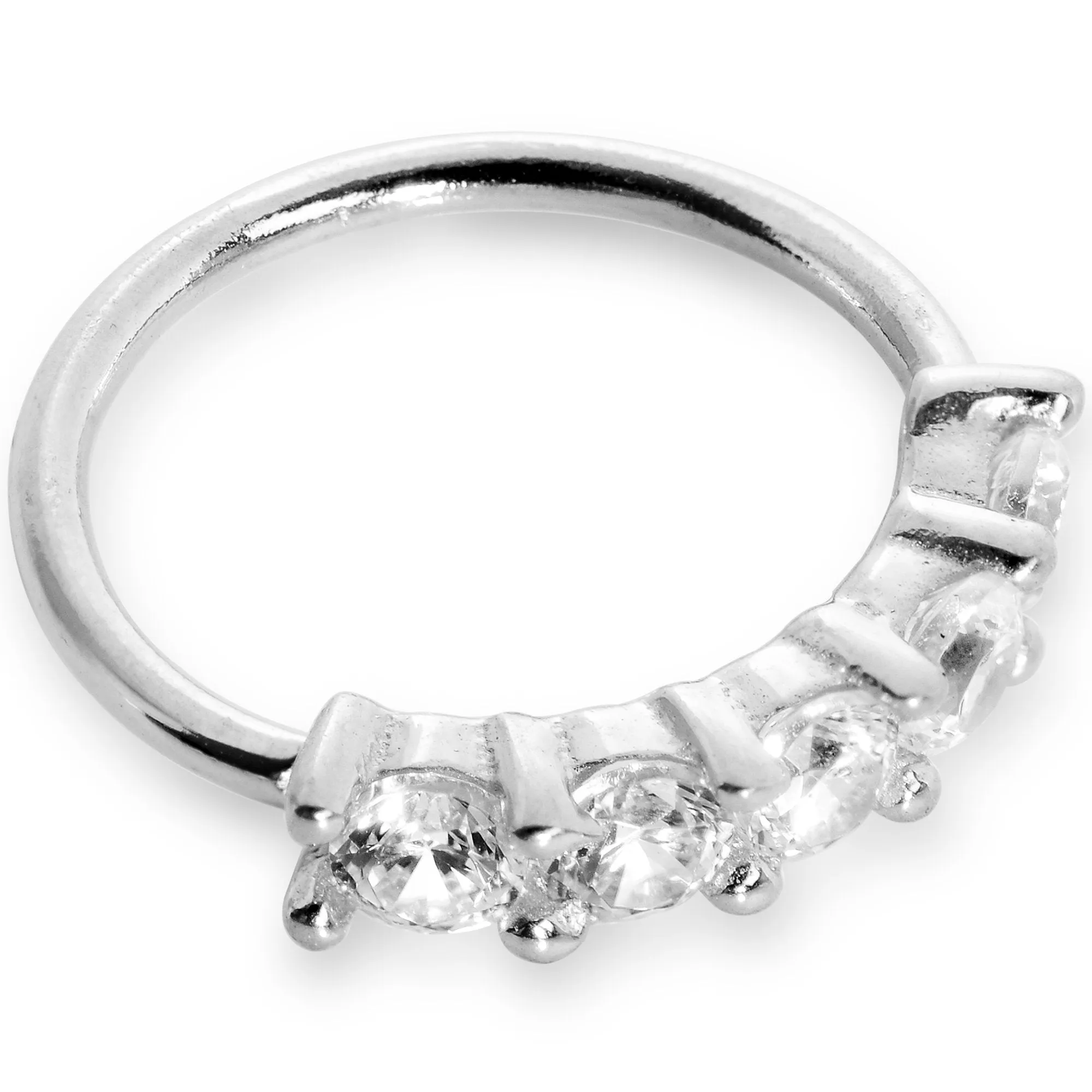 20 Gauge 1/4 Clear CZ Gem 14kt White Gold Seamless Circular Ring