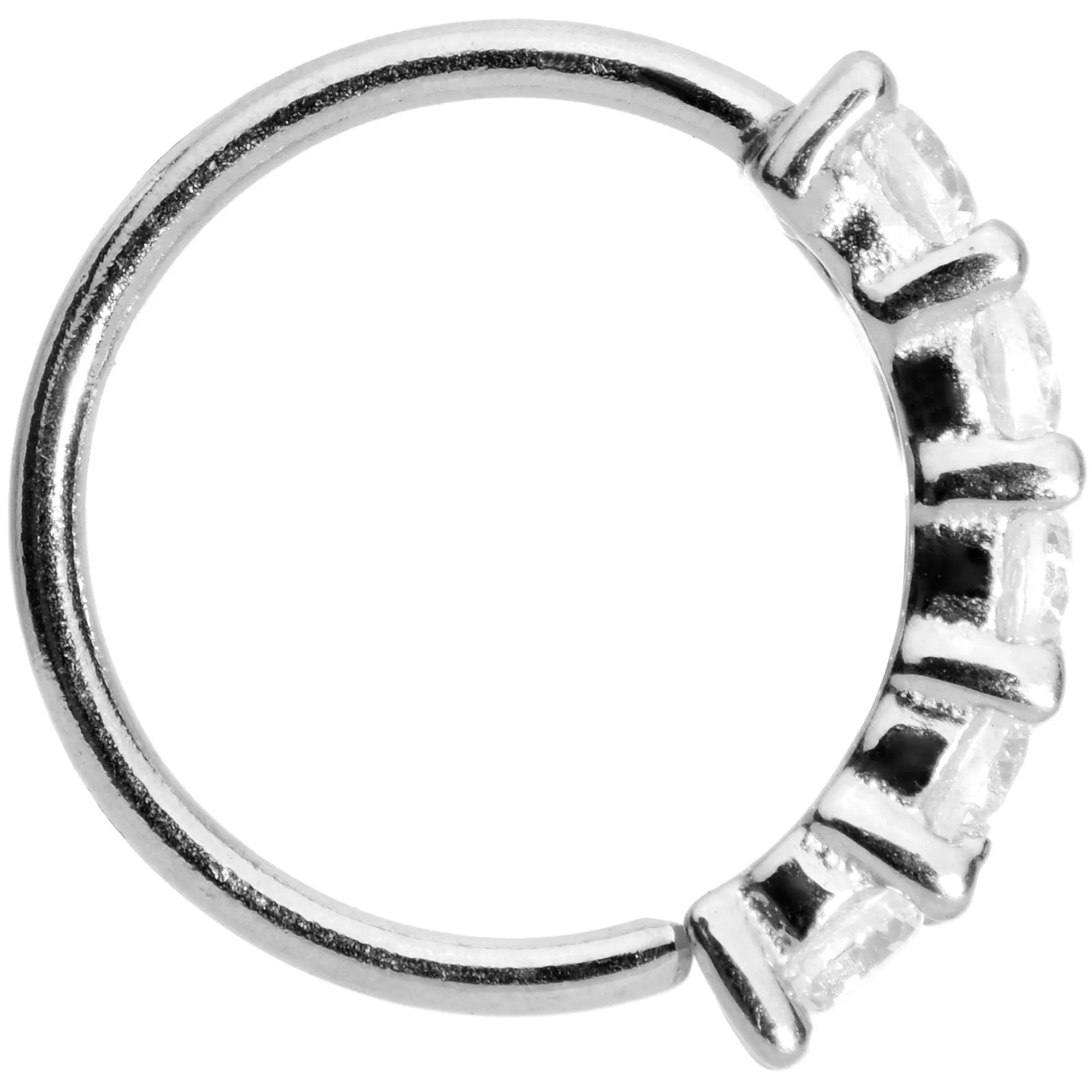 20 Gauge 1/4 Clear CZ Gem 14kt White Gold Seamless Circular Ring