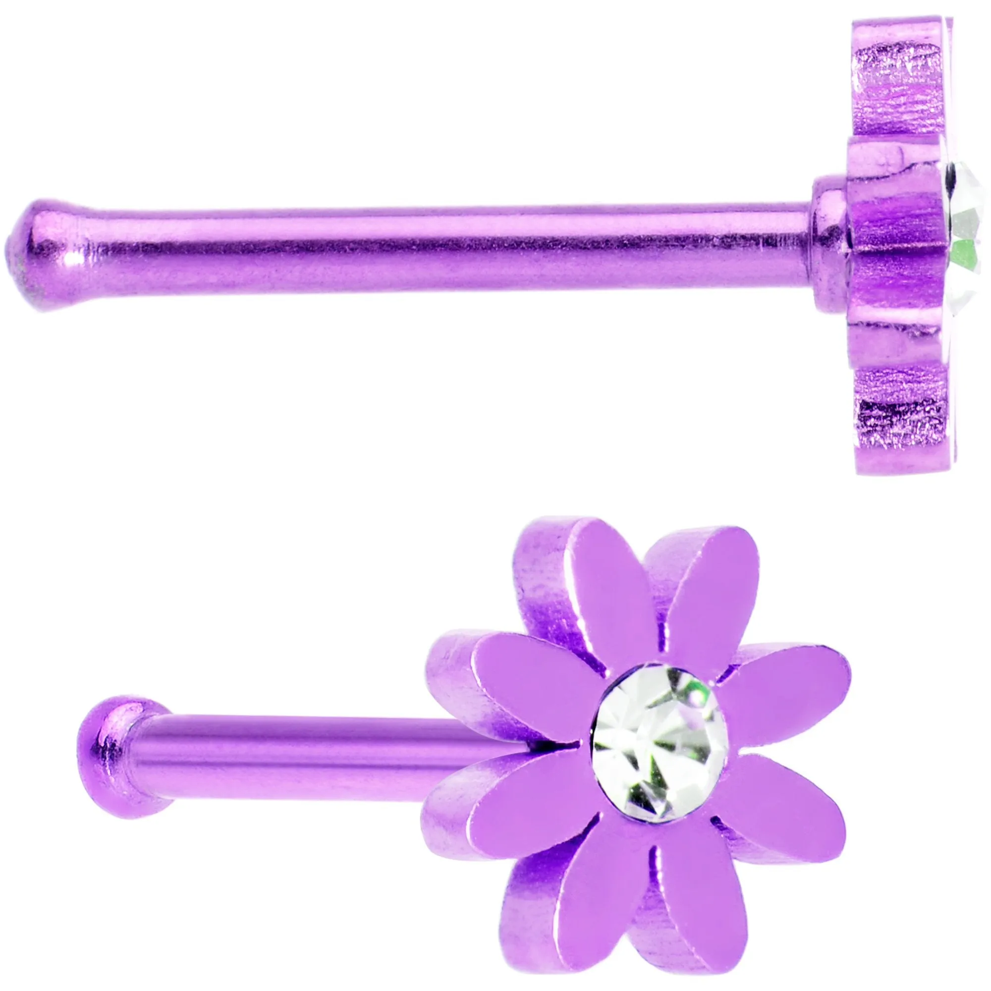 20 Gauge 1/4 Clear Gem Multicolor Flower Nose Bone Set of 4