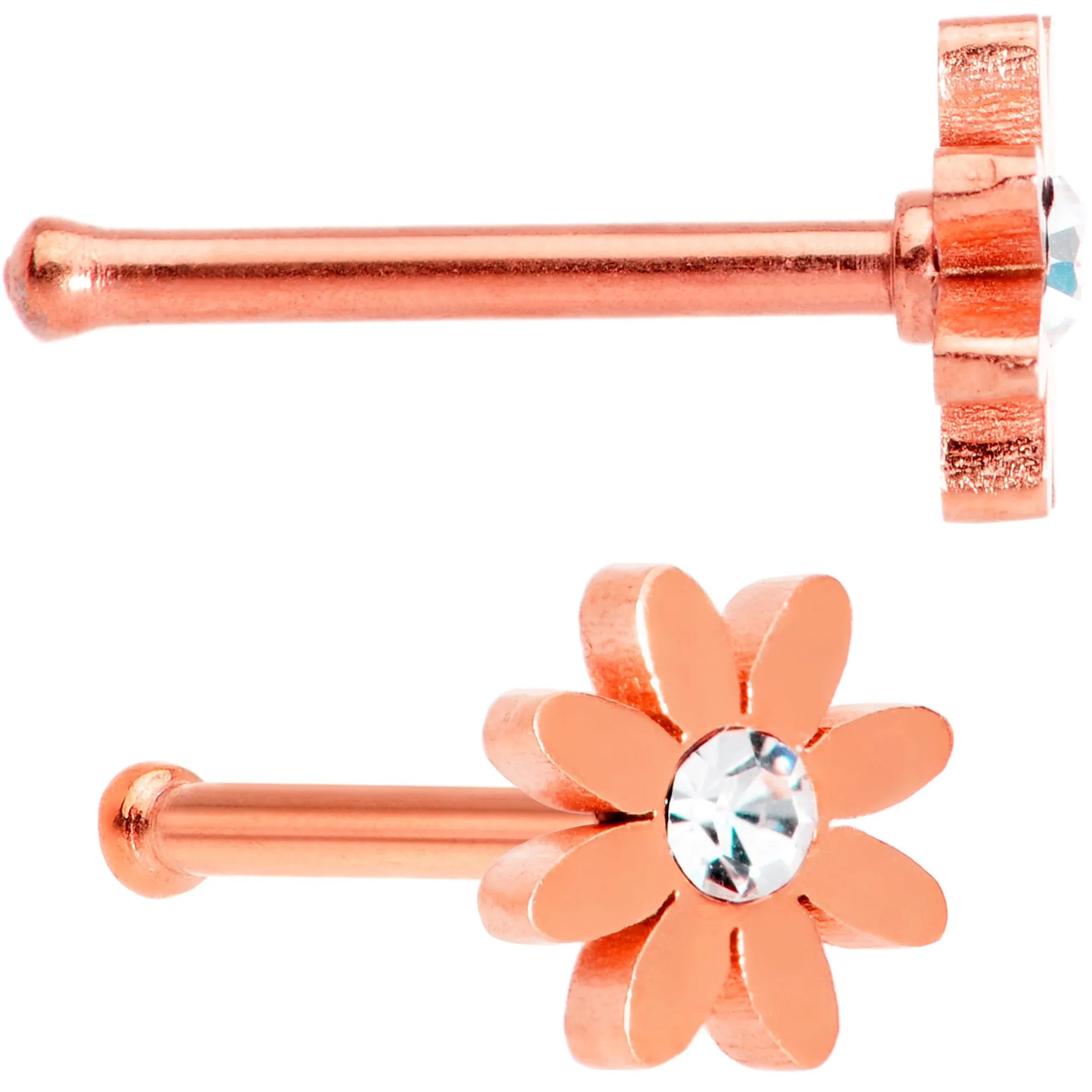 20 Gauge 1/4 Clear Gem Multicolor Flower Nose Bone Set of 4