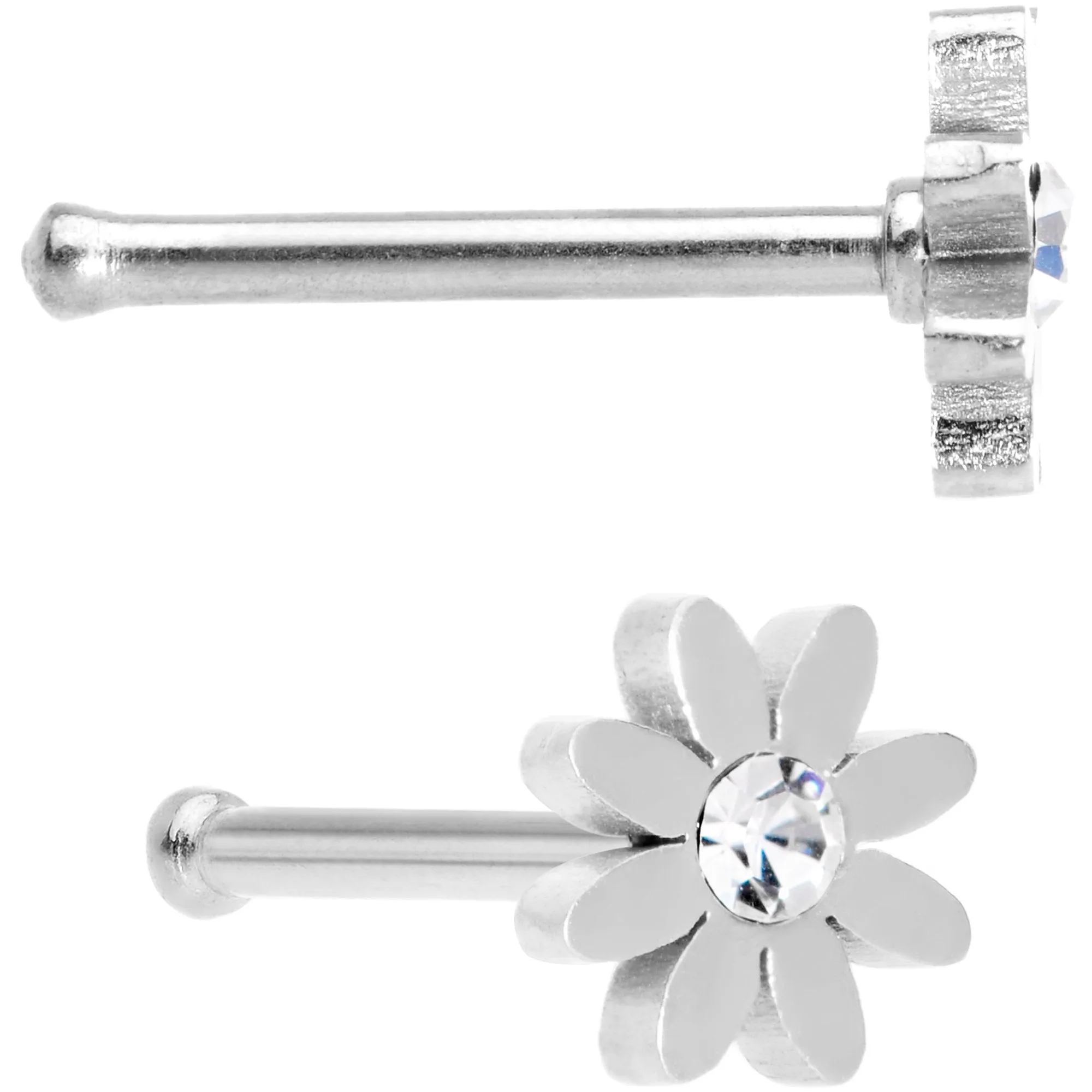 20 Gauge 1/4 Clear Gem Multicolor Flower Nose Bone Set of 4