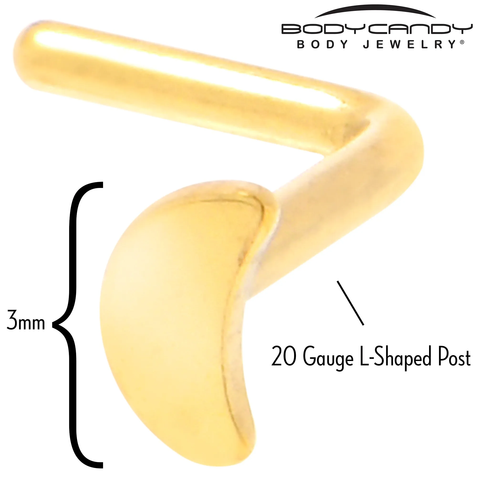20 Gauge 1/4 Gold Tone ASTM F-136 Implant Grade Titanium Moon End L Shape Nose Ring