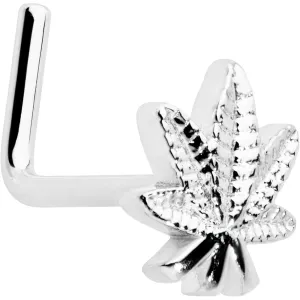 20 Gauge 1/4 Texture Pot Leaf L Shape Nose Ring