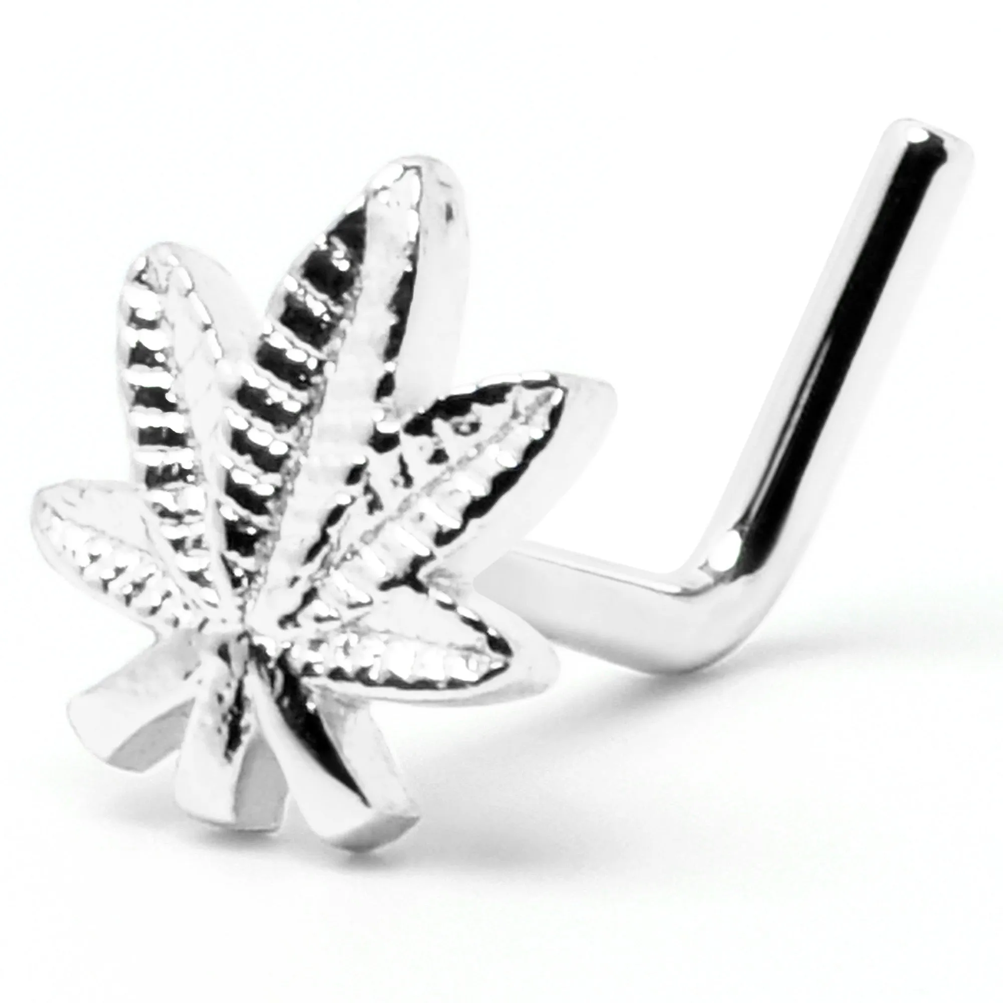 20 Gauge 1/4 Texture Pot Leaf L Shape Nose Ring